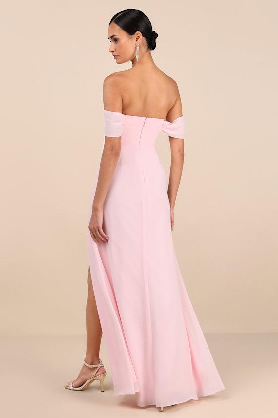 Magical Magnetism Light Pink Off-the-Shoulder Maxi Dress Product Image