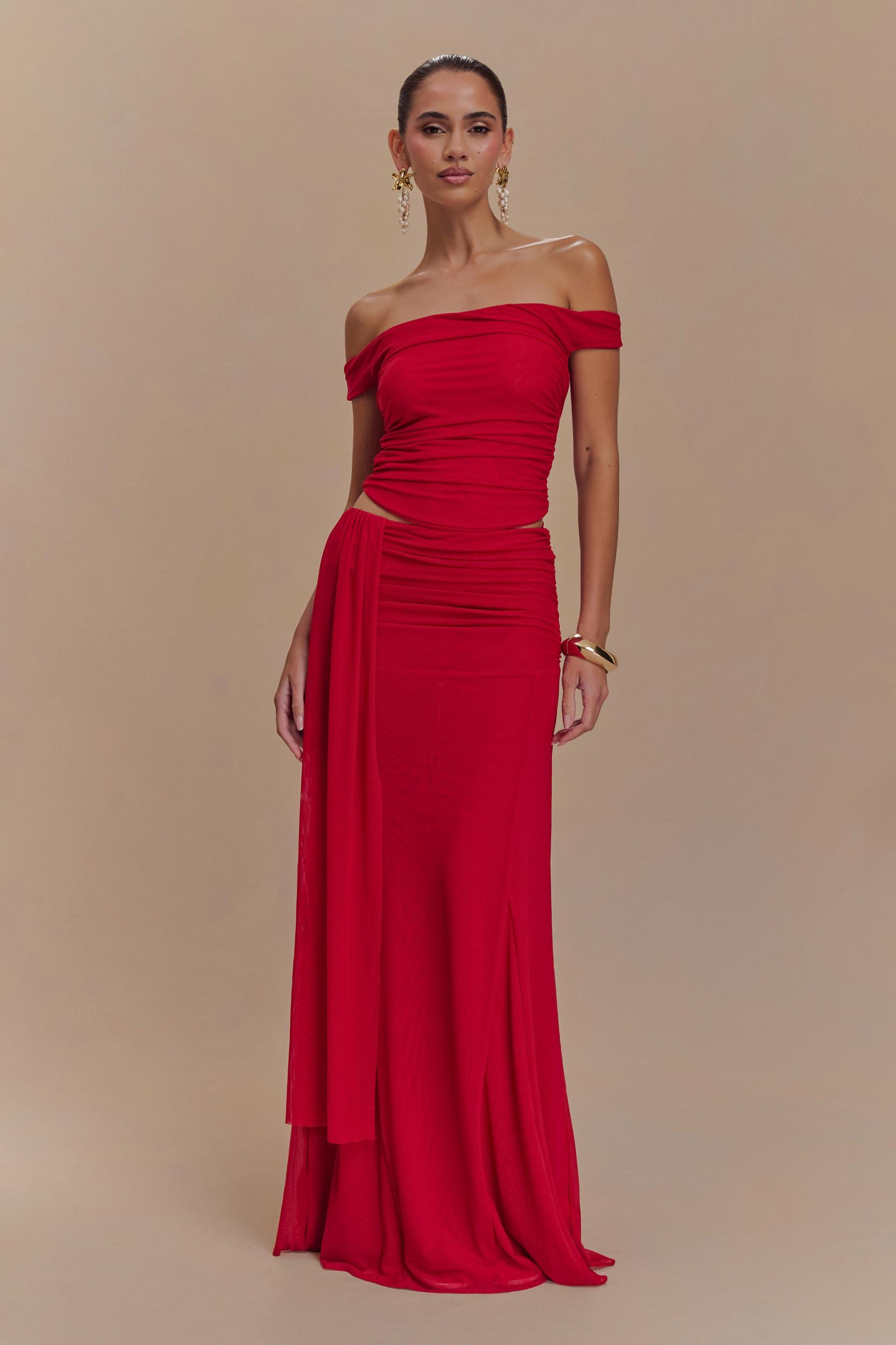 Arna Mesh Maxi Skirt - Ruby Product Image