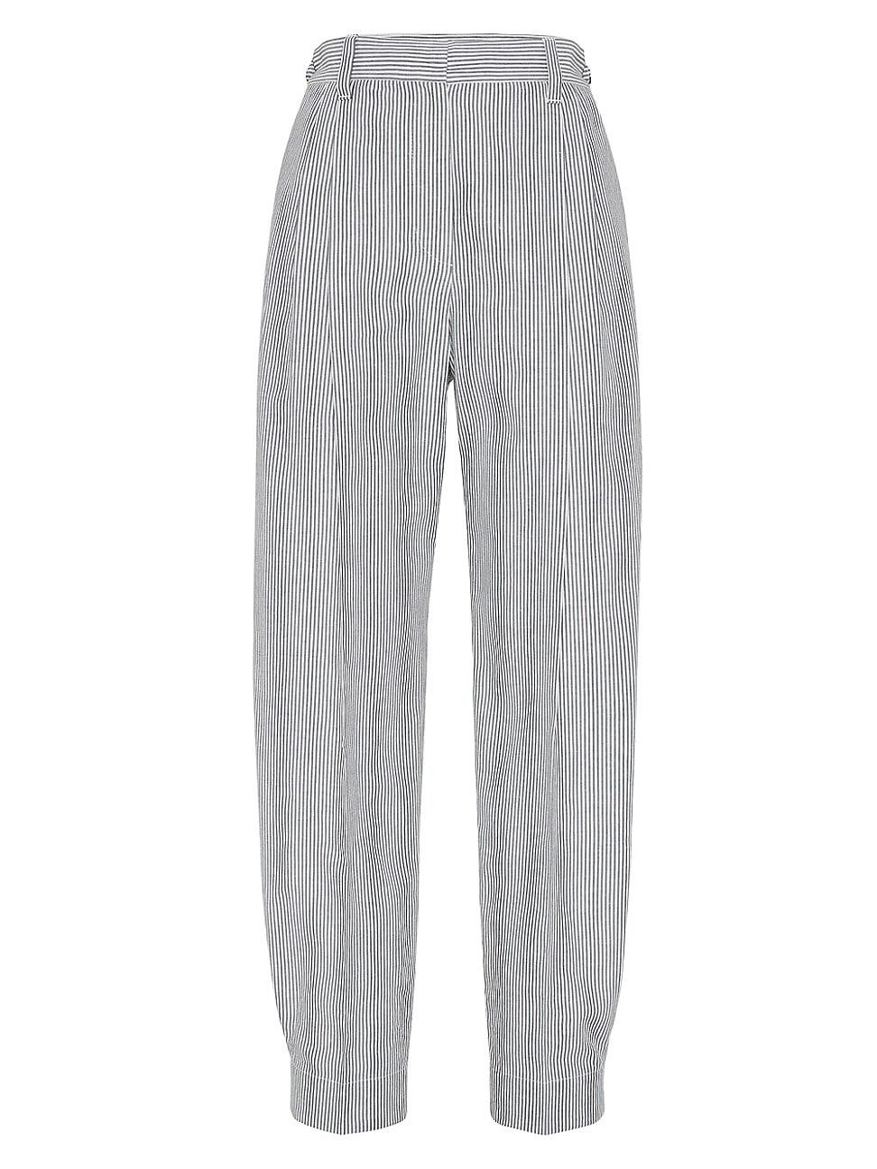 Womens Striped Cotton and Linen Twill Sartorial Baggy Trousers Product Image