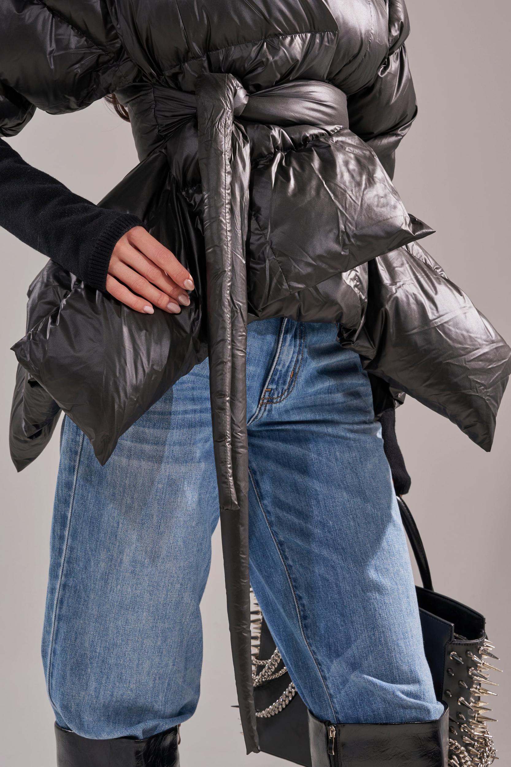 A STEP AHEAD LONG RIBBED SLEEVE PEPLUM PUFFER COAT Product Image