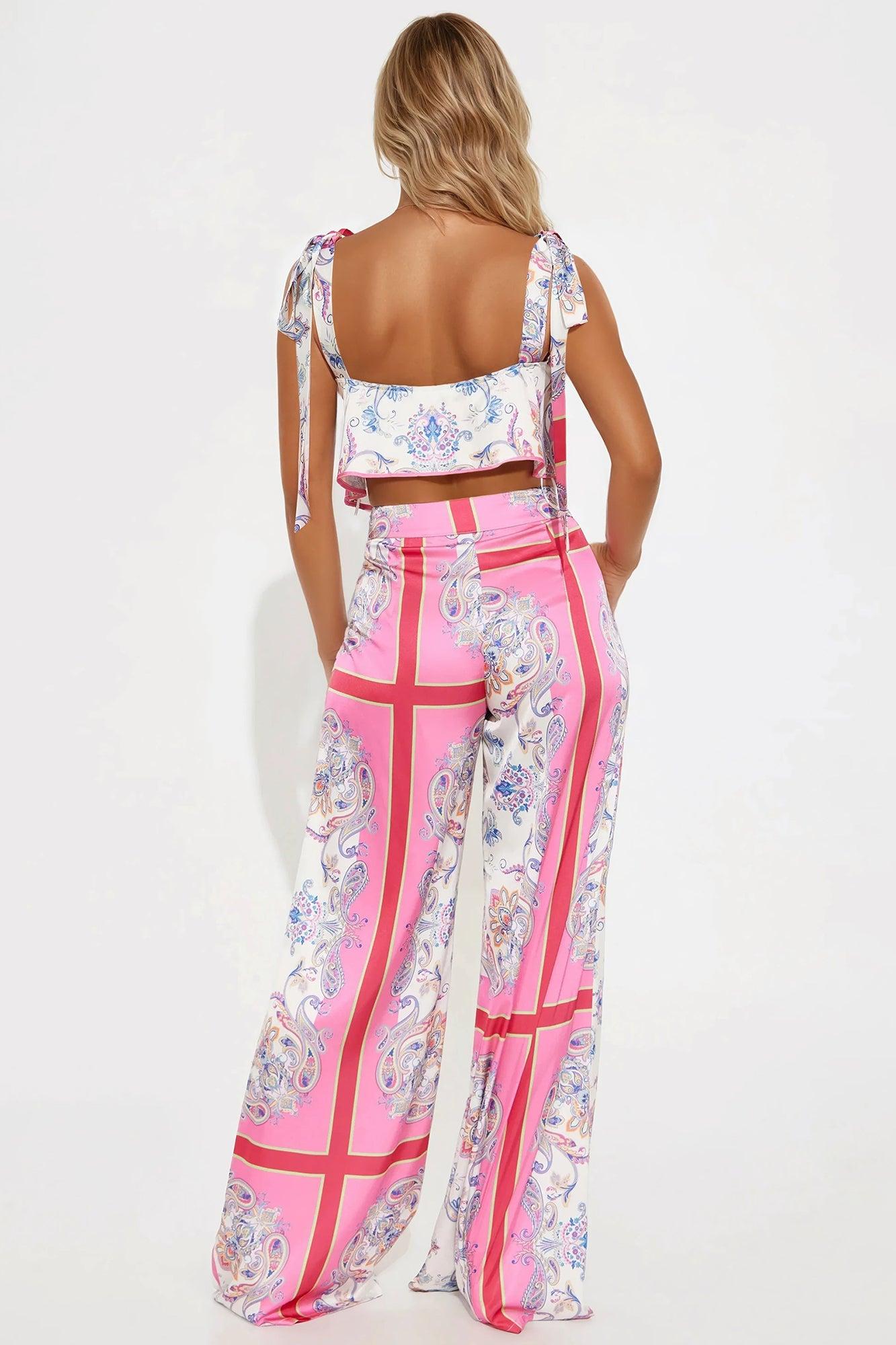 Life Is Sweet Satin Pant Set - Pink/combo Product Image