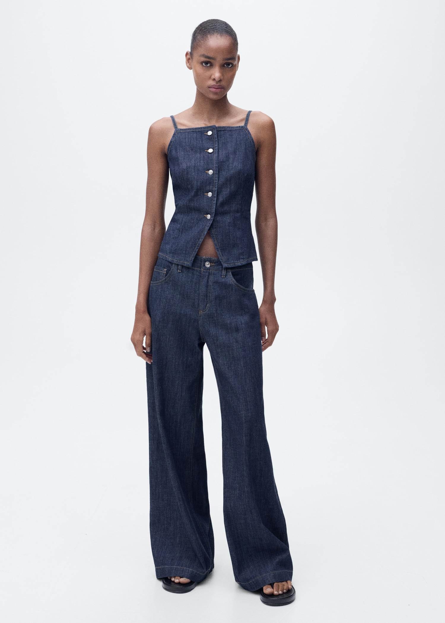 Buttoned denim top - Women | MANGO USA Product Image