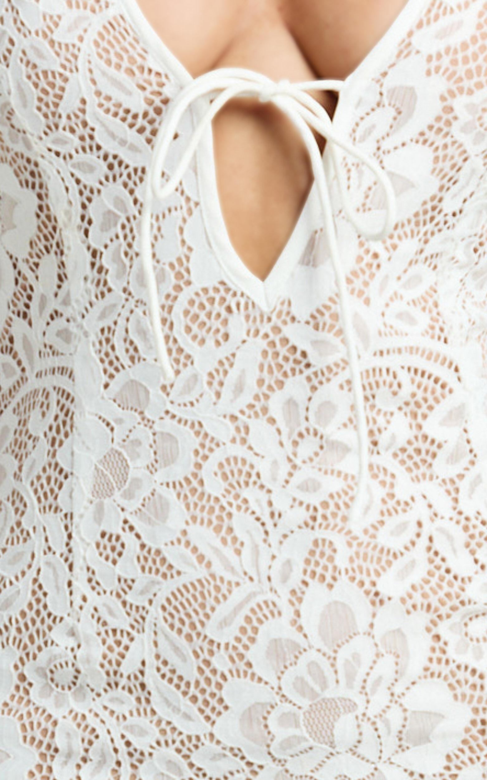 Paula Maxi Dress - Lace V Neck Long Sleeve Column Dress in White Product Image