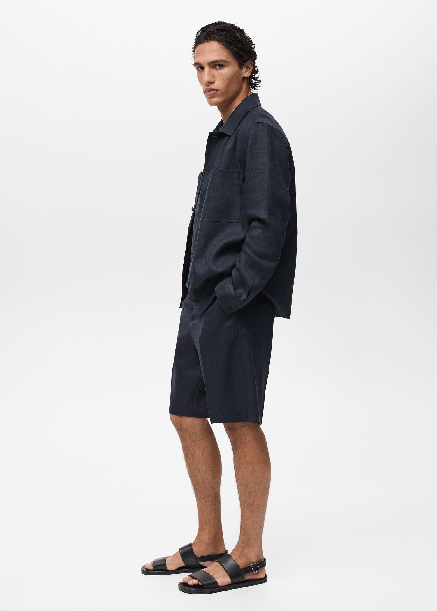 100% linen overshirt with pockets - Men | MANGO USA Product Image