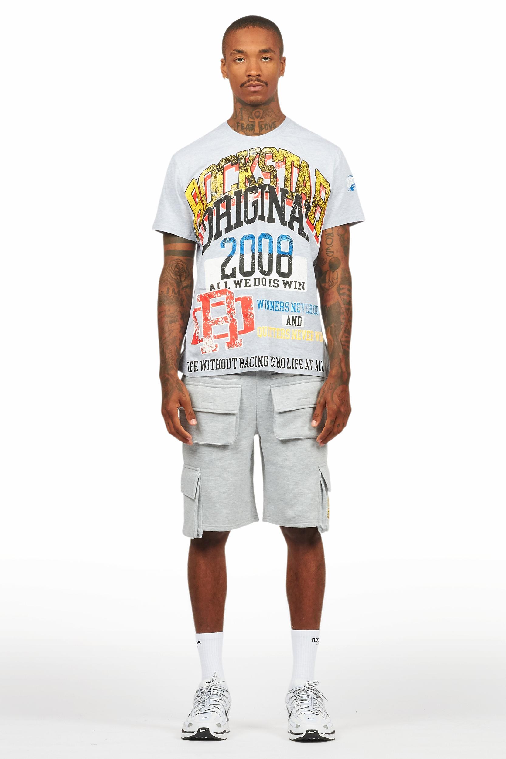 Colorful Race Heather Grey/Black T-Shirt Cargo Shorts Set Male Product Image