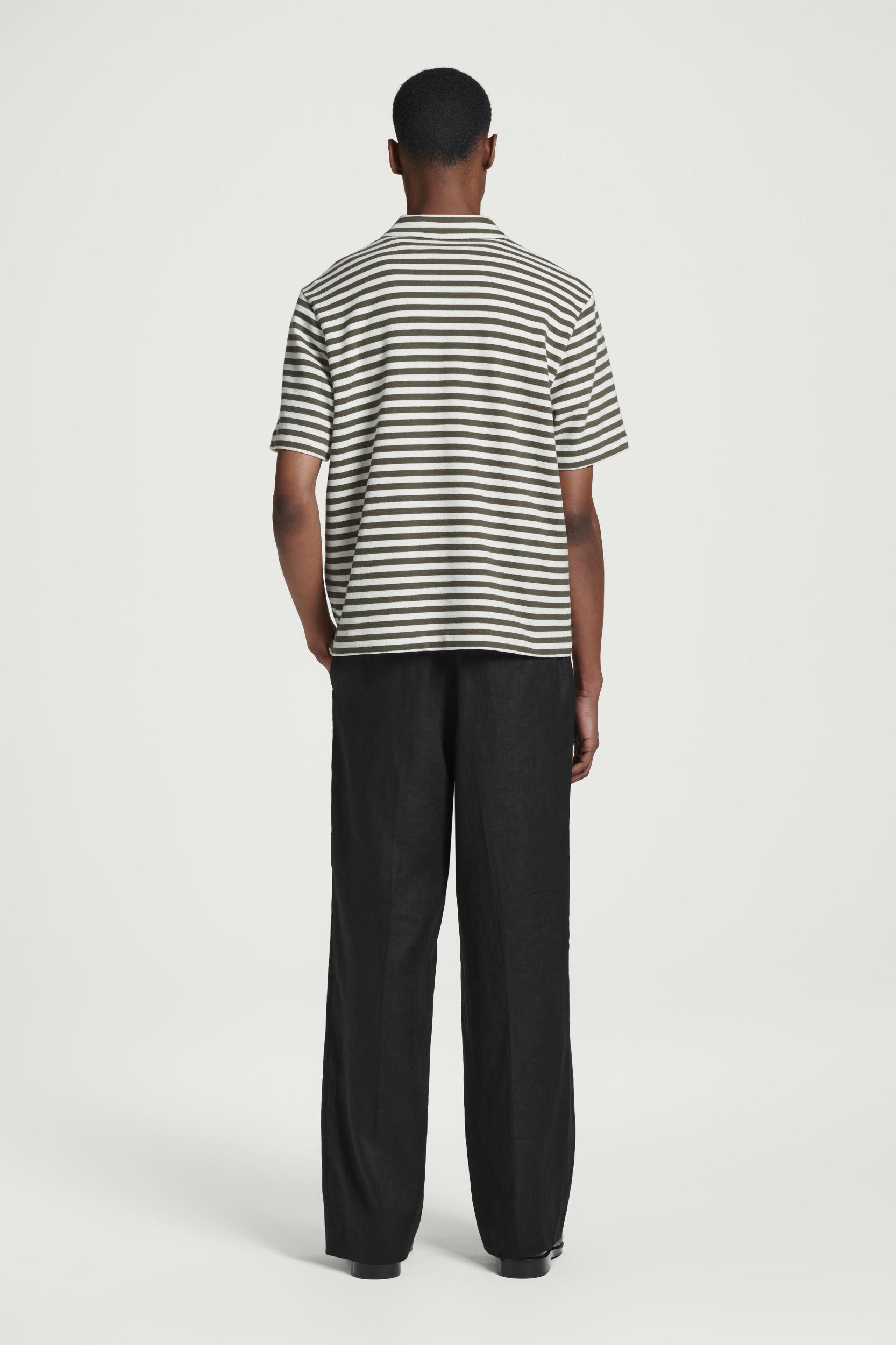 OPEN-COLLAR STRIPED TERRY POLO SHIRT Product Image