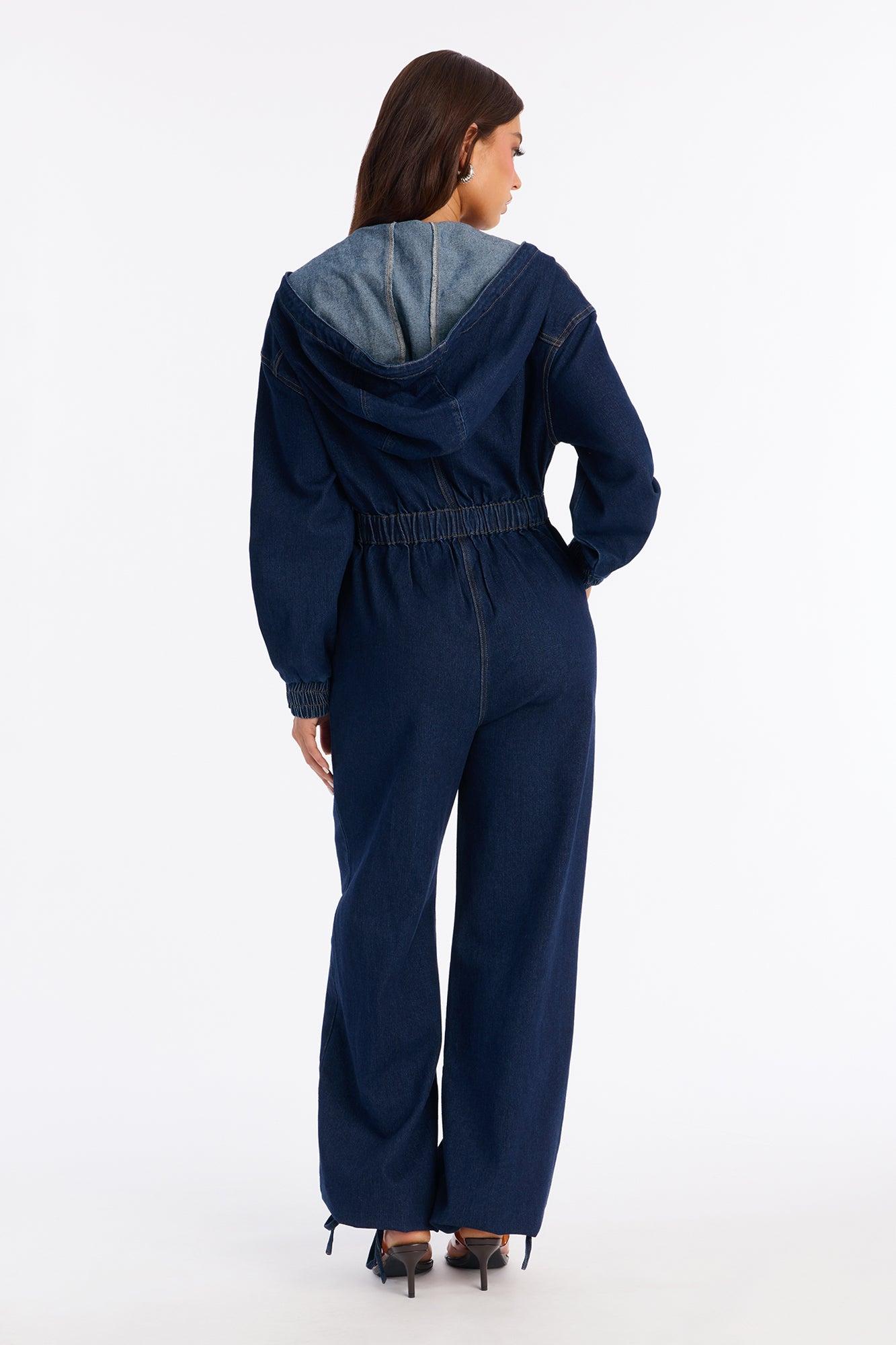 Faye Hooded Denim Jumpsuit - Dark Wash Female Product Image