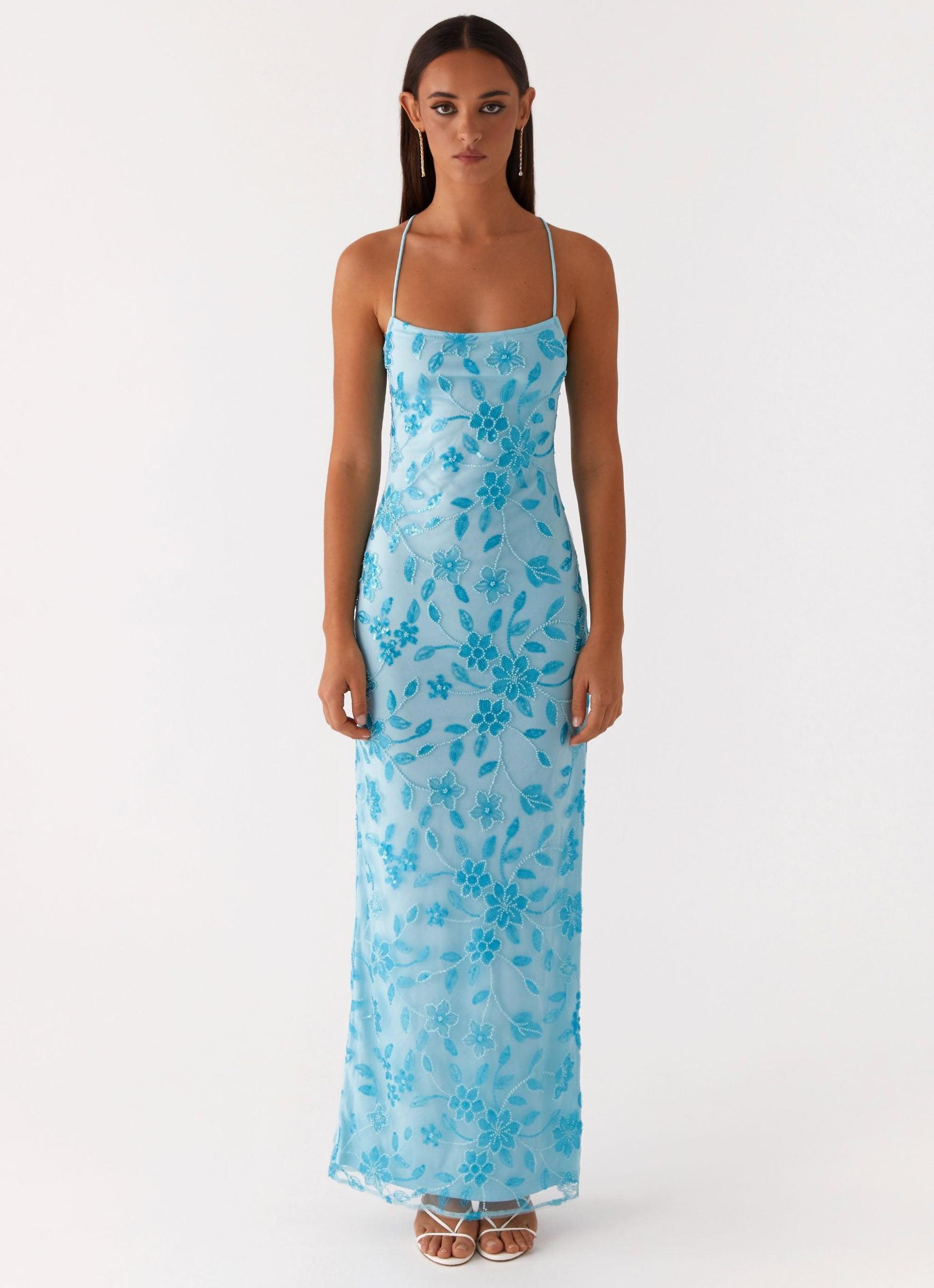Bright Lights Beaded Maxi Dress - Blue Product Image