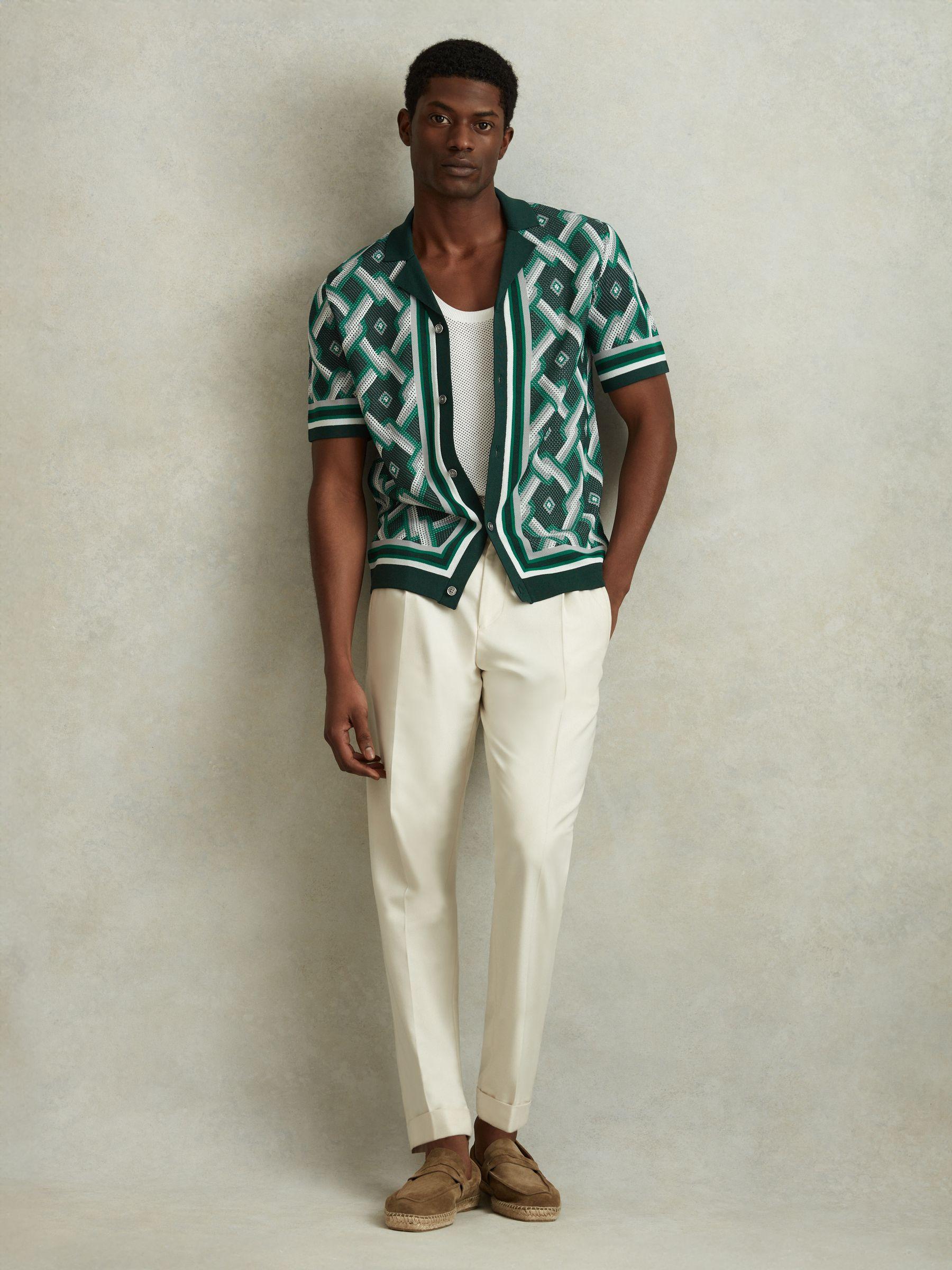 Knitted Cuban Collar Shirt in Green Multi Product Image