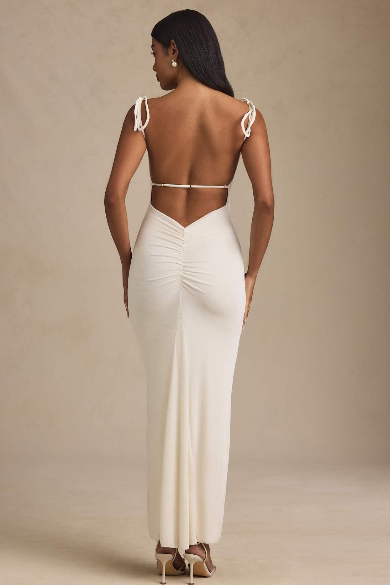 Textured Jersey Backless Maxi Dress in Ivory Product Image