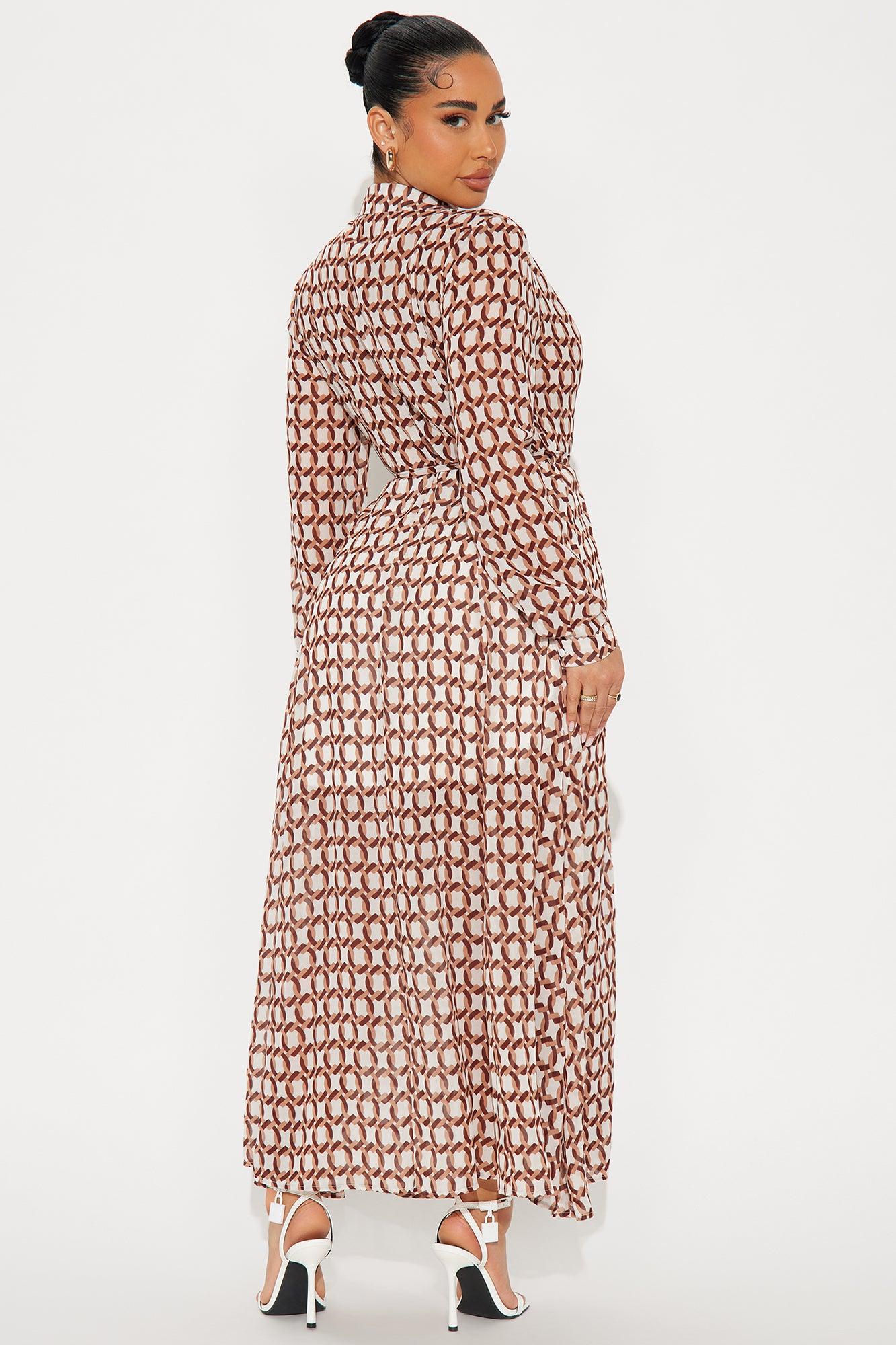 Tara Chiffon Midi Shirt Dress - Brown/combo Product Image