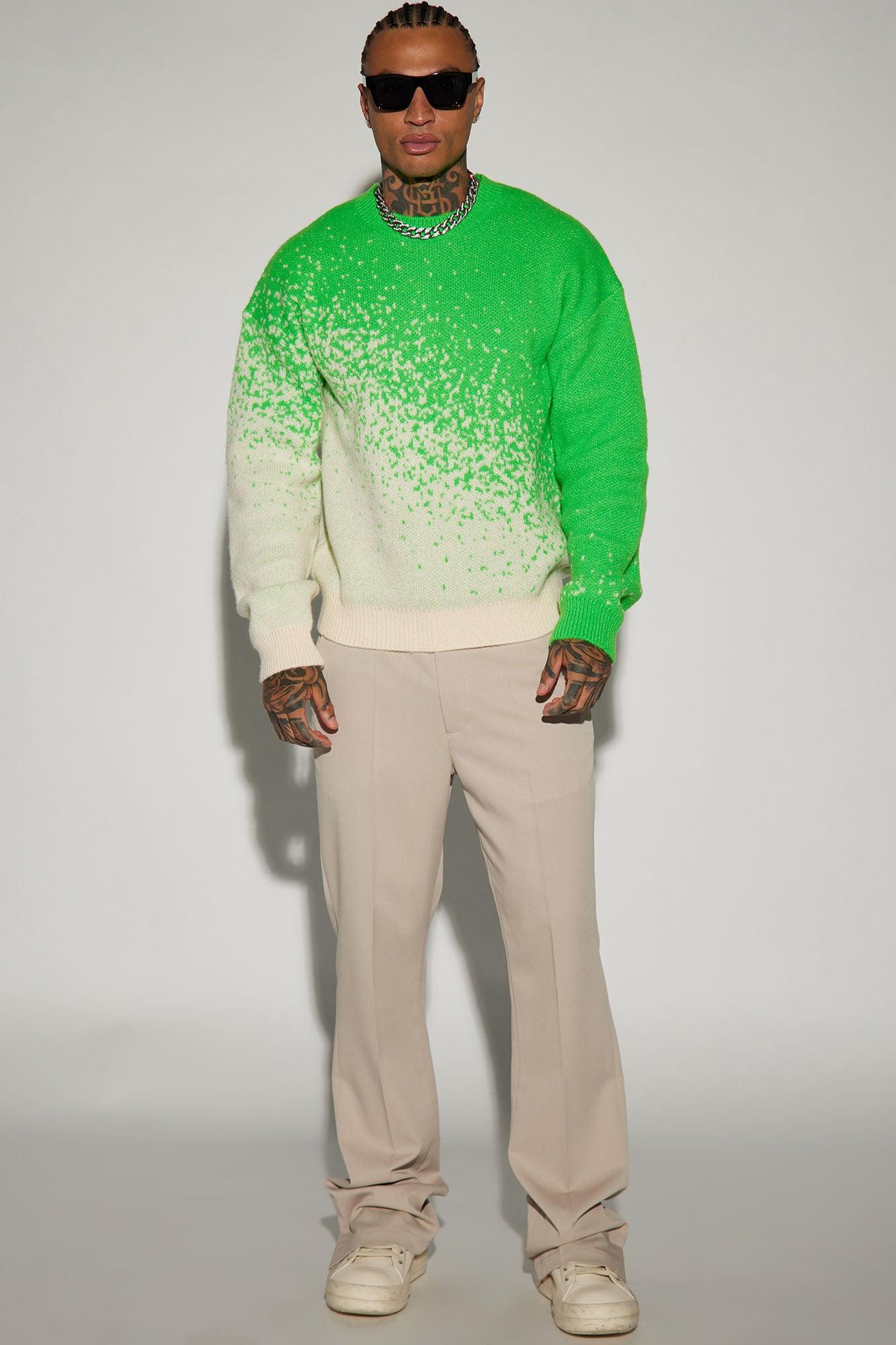 Two Tone Crewneck Sweater - Green/combo Male Product Image