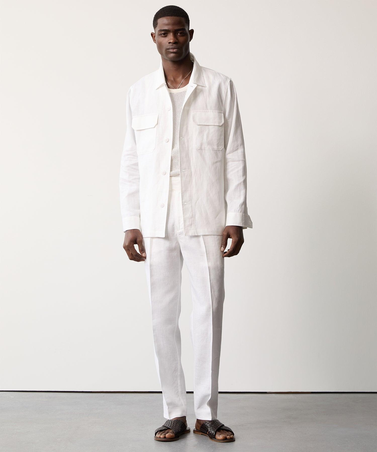 Linen Two-Pocket Overshirt in White Product Image