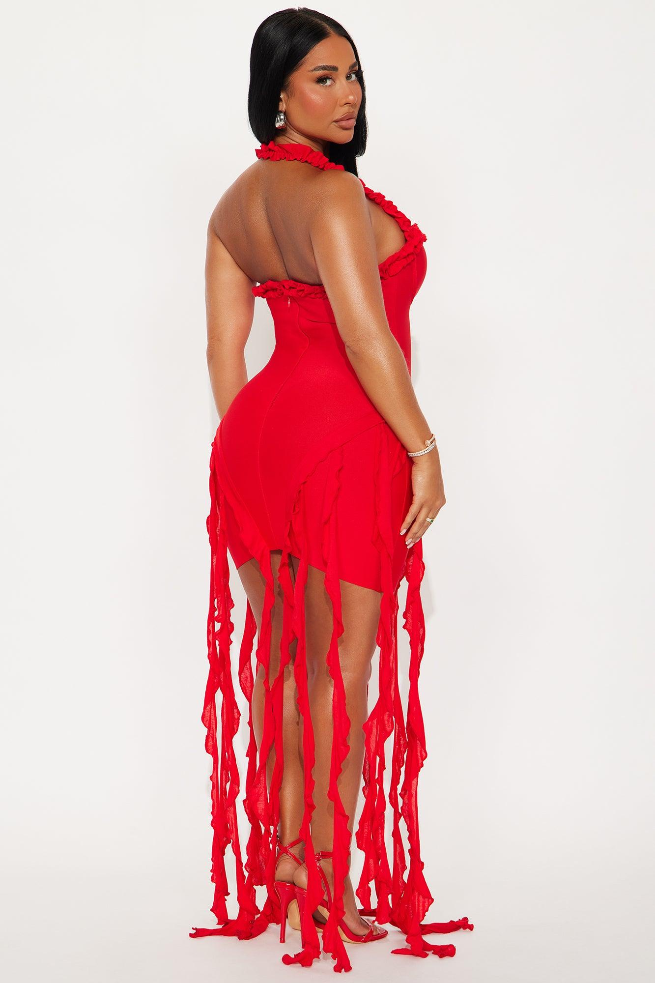 Miranda Ruffle Bandage Mini Dress - Red Female Product Image