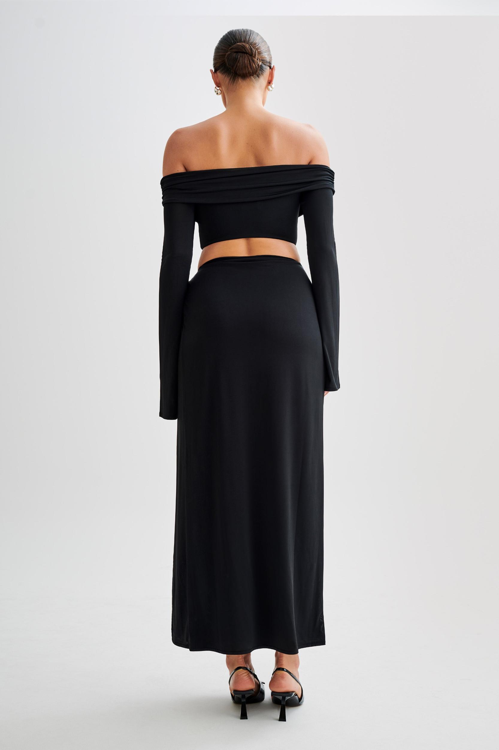Camryn Slinky Off Shoulder Crop Top - Black Product Image