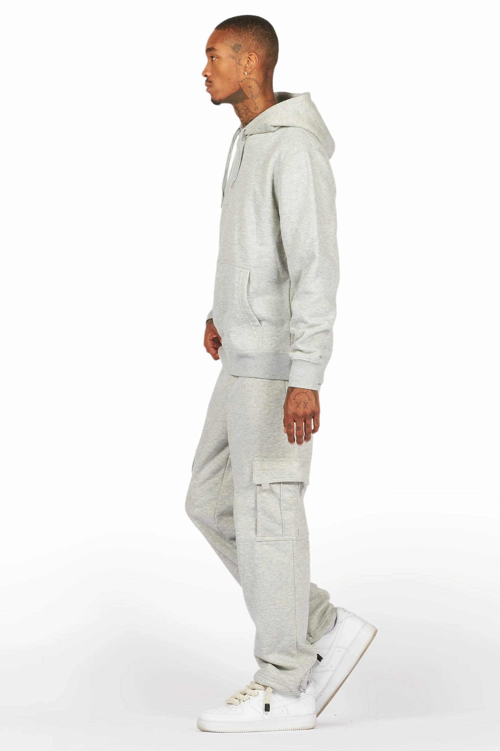 Basic Heather Grey Hoodie/Cargo Sweat Pant Set Male Product Image