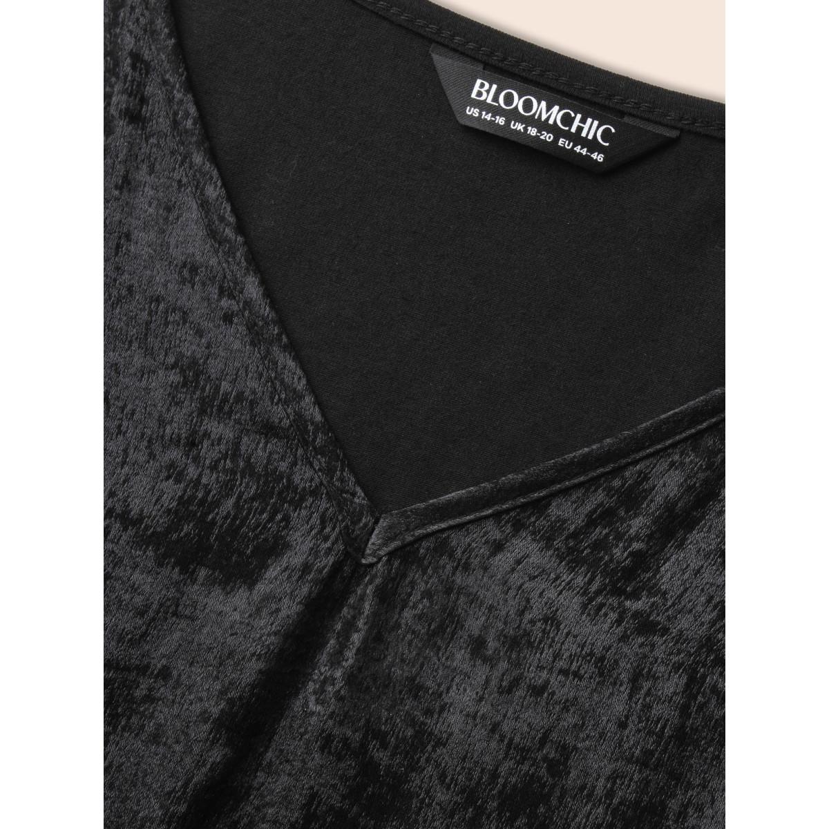 Plus Size V Neck Metal Texture Patchwork Tank Top Women Black Casual Patchwork V-neck Everyday Tank Tops Camis BloomChic 14-16/1X Product Image