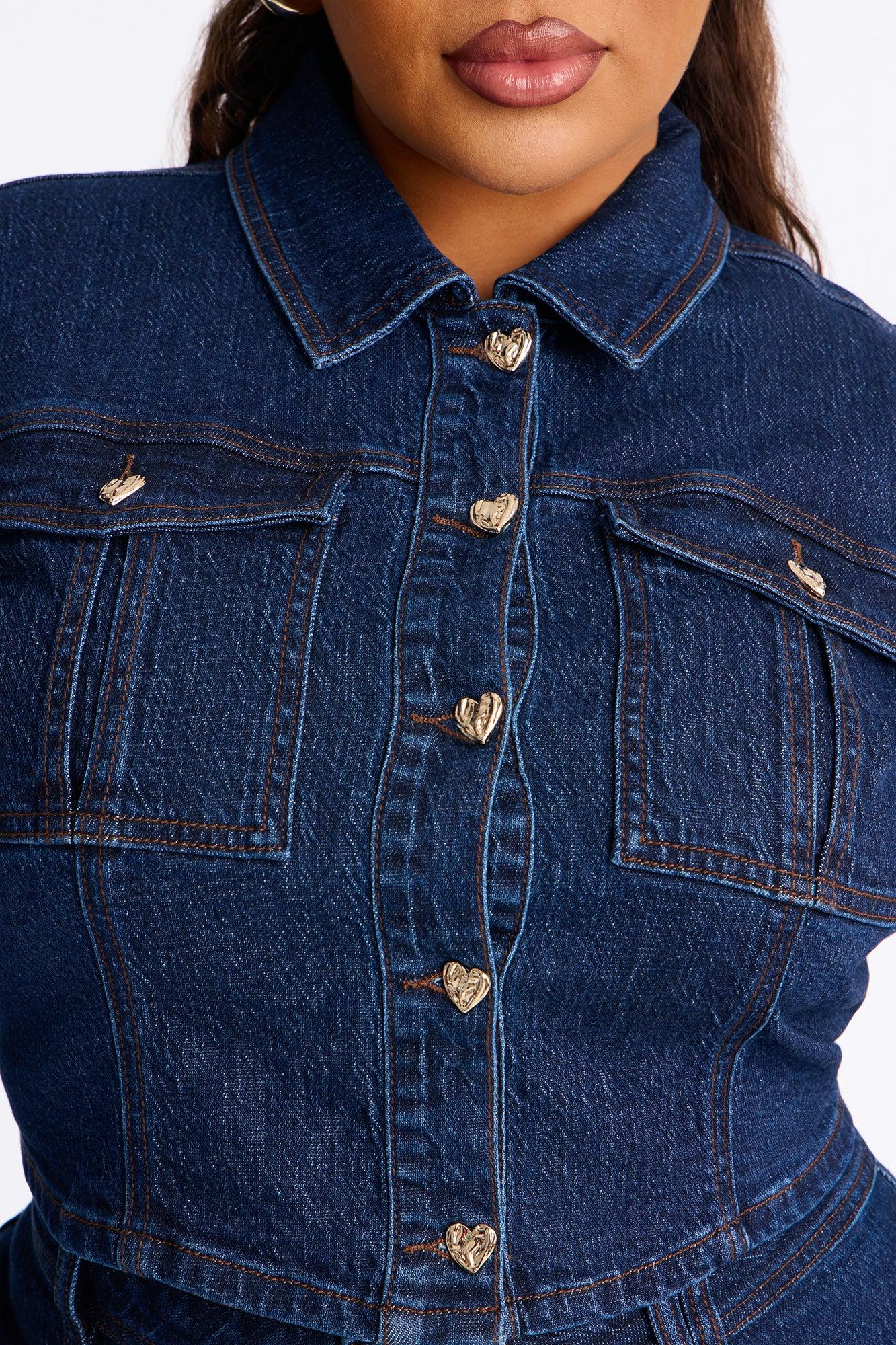 Lost In Love Stretch Denim Jacket - Dark Wash Female Product Image