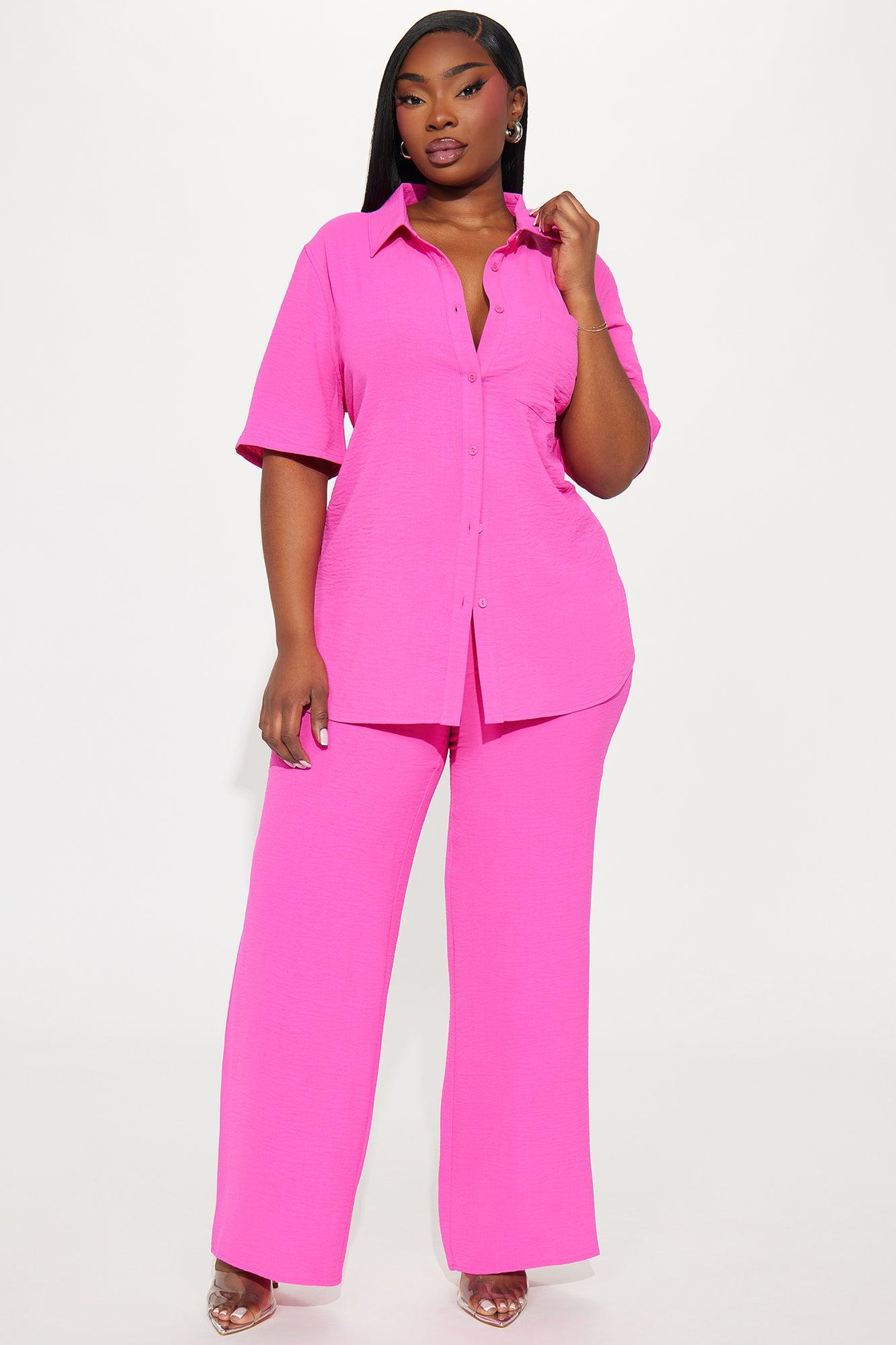 Makenzie Short Sleeve Pant Set - Hot Pink Product Image