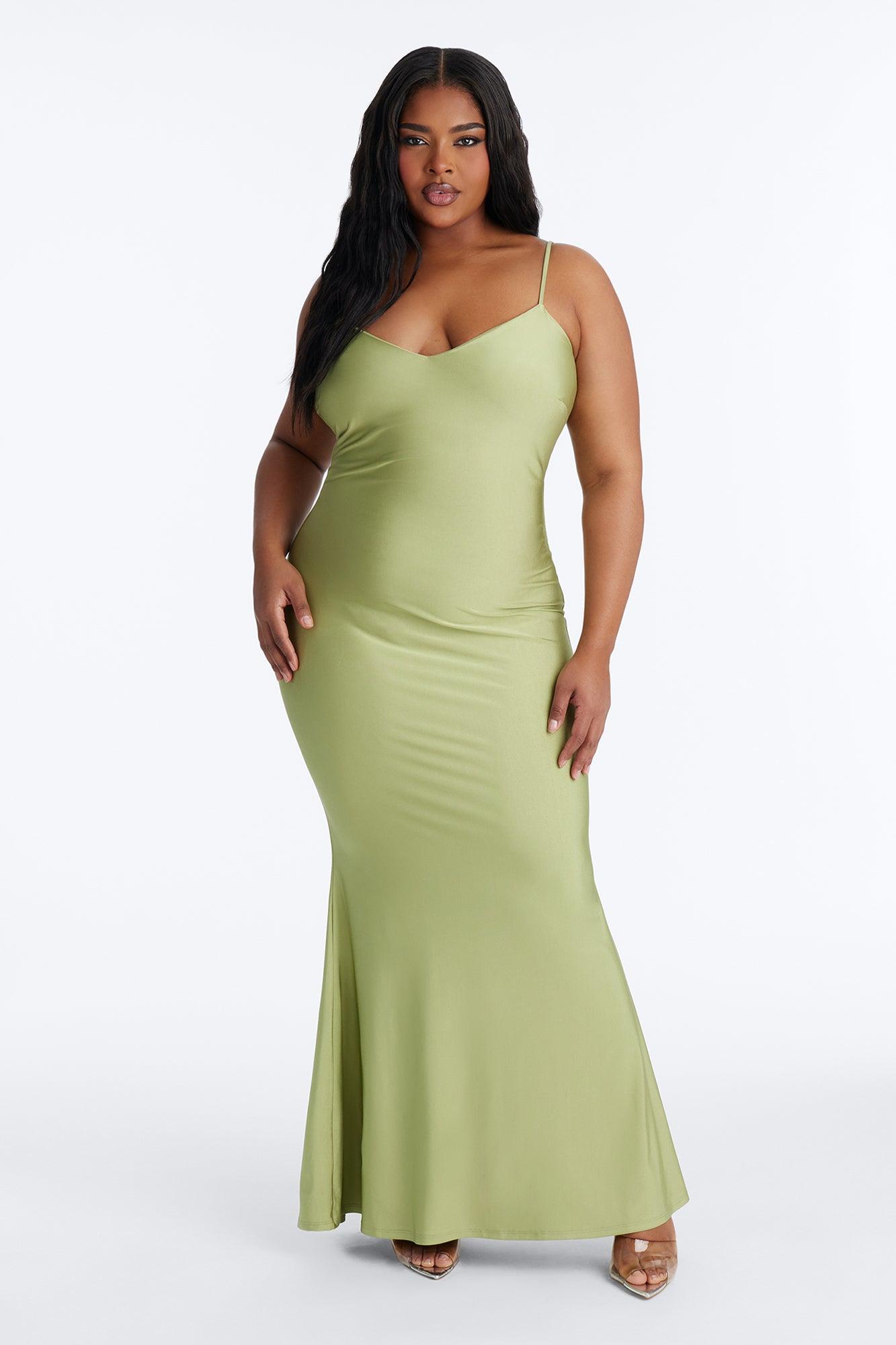 Staying True Satin Maxi Dress - Sage Female Product Image