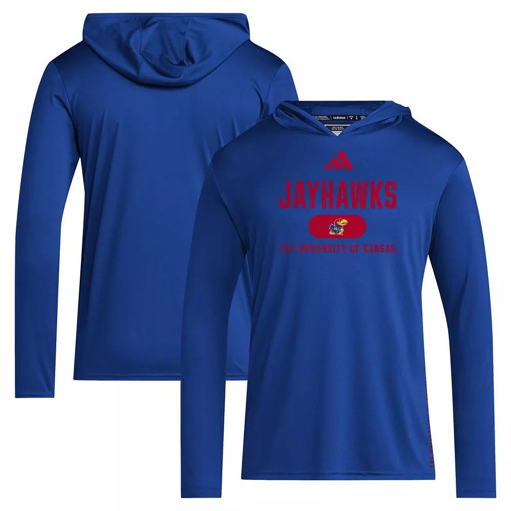 Men's adidas Royal Kansas Jayhawks 2024 Sideline Hooded Long Sleeve T-Shirt,  Product Image