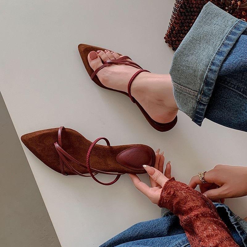 Low Heel Pointed Toe Toe Loop Sandals Product Image