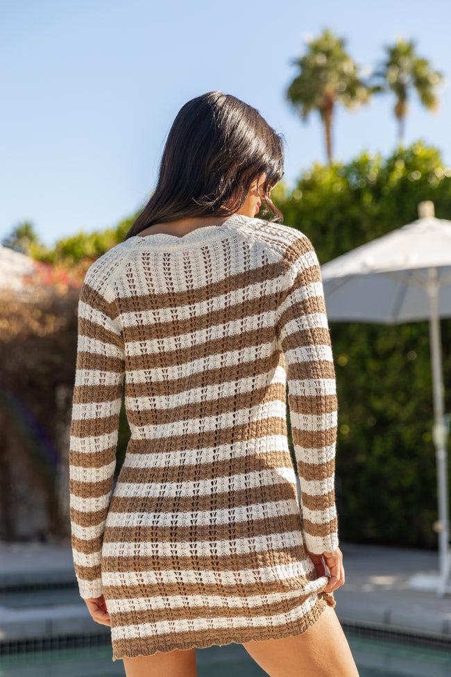 Mai Tai Memories Mocha and Ivory Striped Knit Dress FINAL SALE Product Image