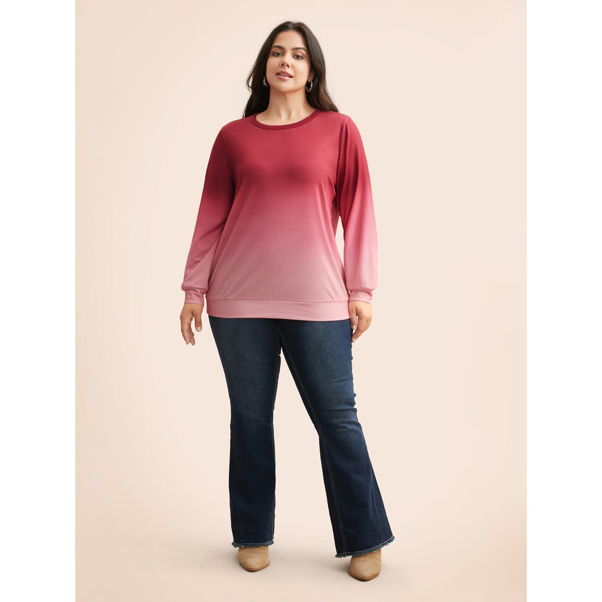 Plus Size Crew Neck Ombre Sweatshirt Women Multicolor Casual Non Round Neck Everyday Sweatshirts BloomChic 30/6X Product Image