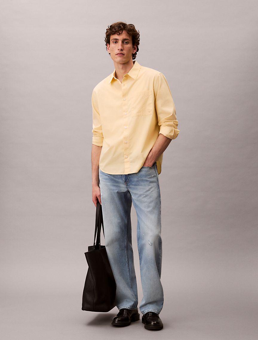 Calvin Klein Mens Cotton Poplin Relaxed Button-Down Shirt - Green Product Image