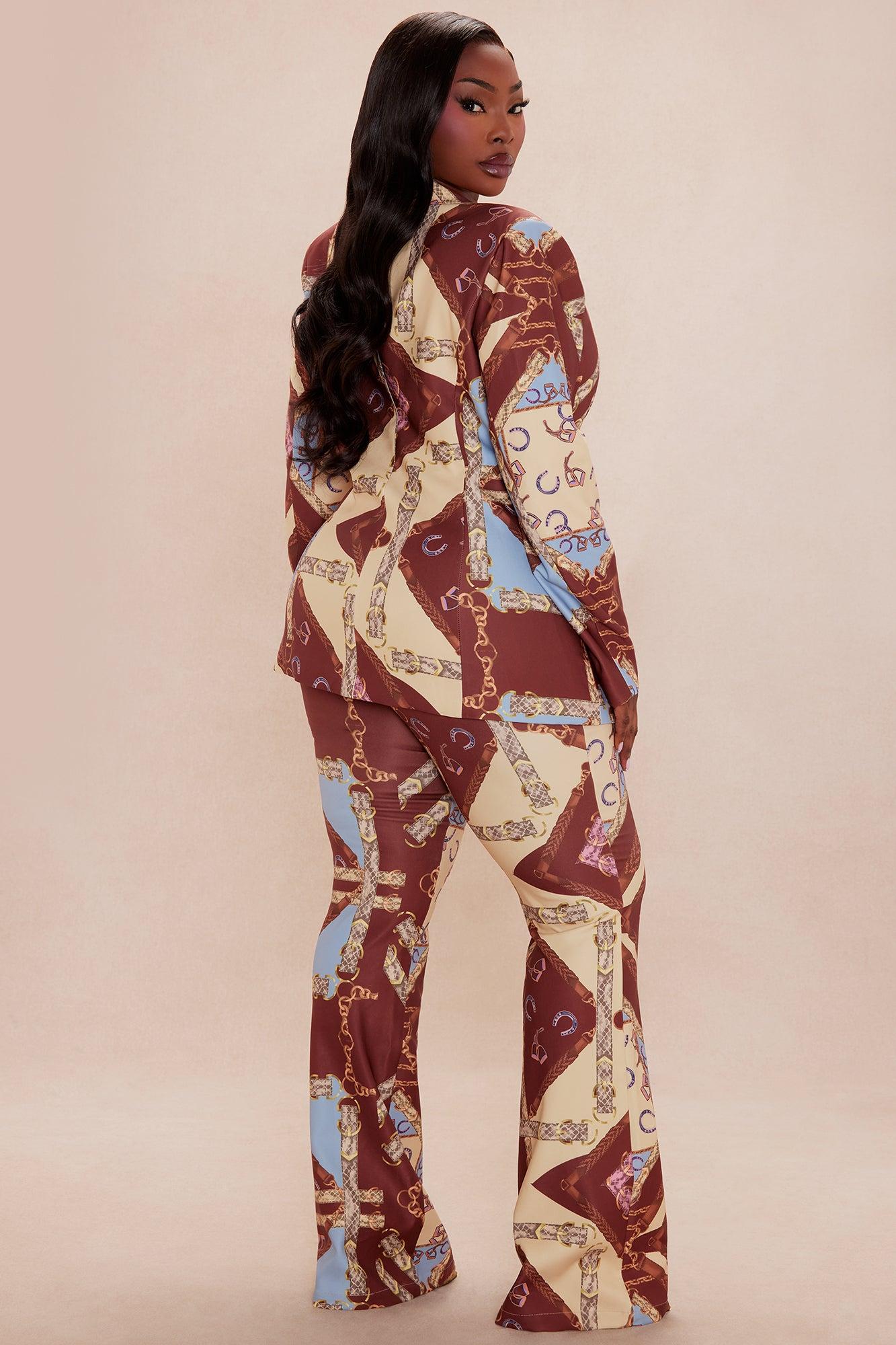 Paula Blazer Pant Suit Set - Brown/combo Female Product Image