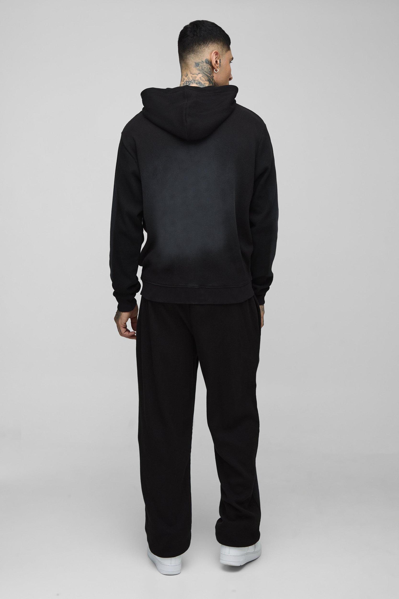 Tall Spray Wash Waffle Graphic Oversized Sweatpants | boohooMAN USA Product Image