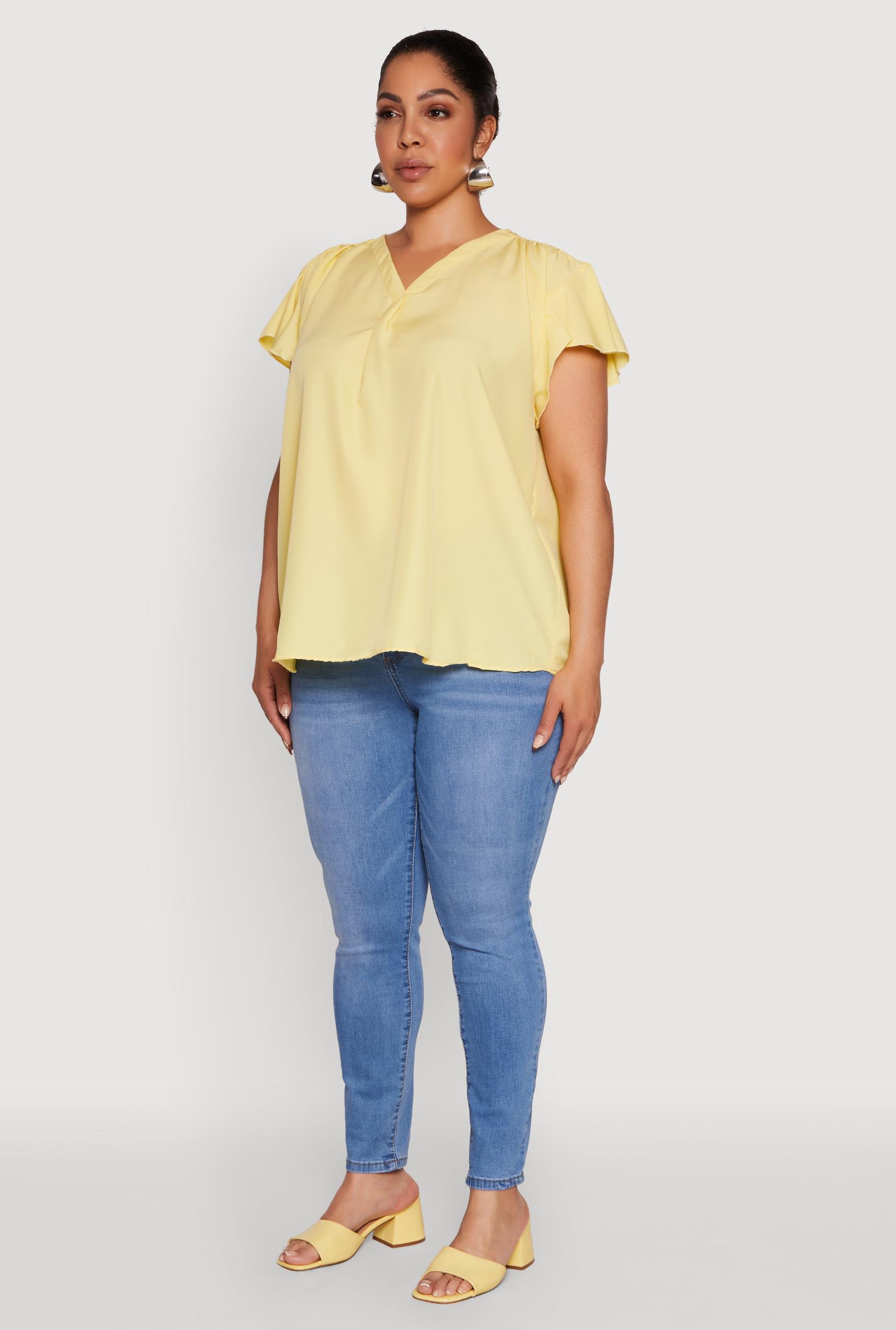 Plus Size Chic V Neck Flutter Sleeve Blouse Female Product Image