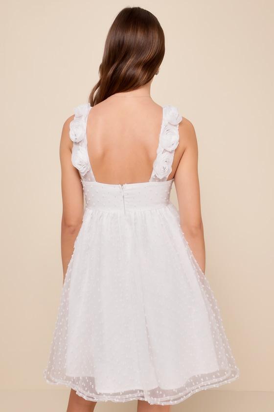 Darling Existence White Swiss Dot Rosette Sleeveless Mini Dress Product Image