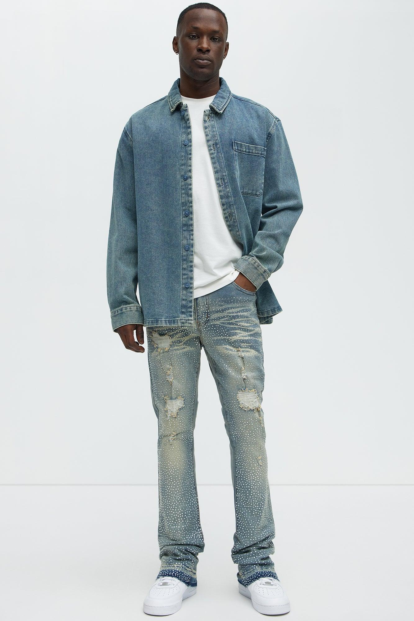 Stacked Skinny Flare On My Bling Distressed Jeans - Medium Blue Wash Product Image