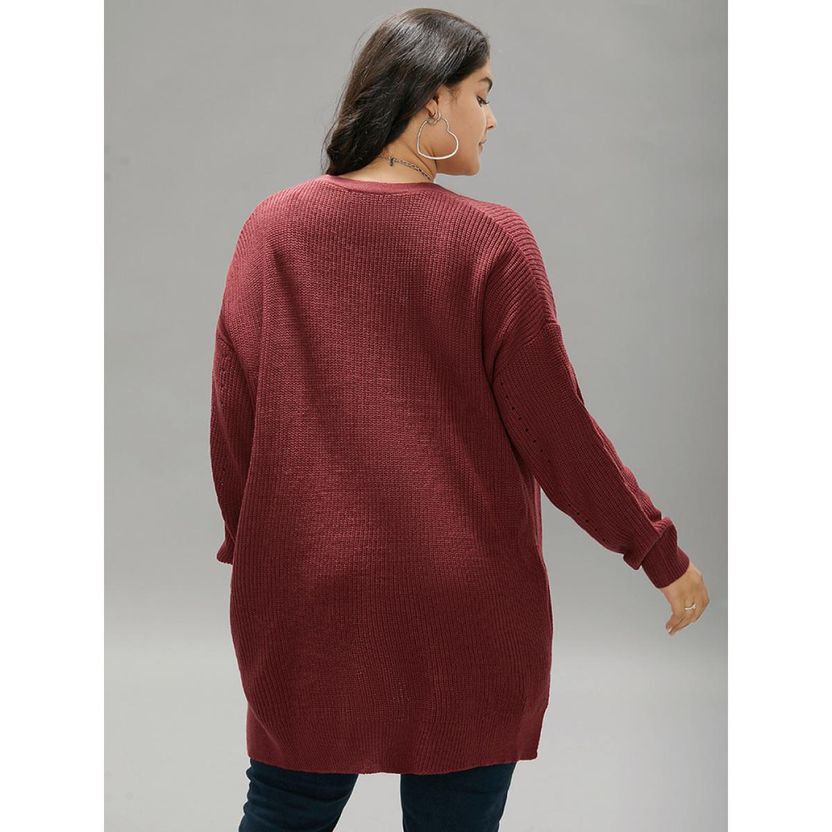 Plus Size Plain Open Front Drop Shoulder Basic Cardigan Scarlet Women Casual Loose Long Sleeve Dailywear Cardigans BloomChic 14-16/1X Product Image