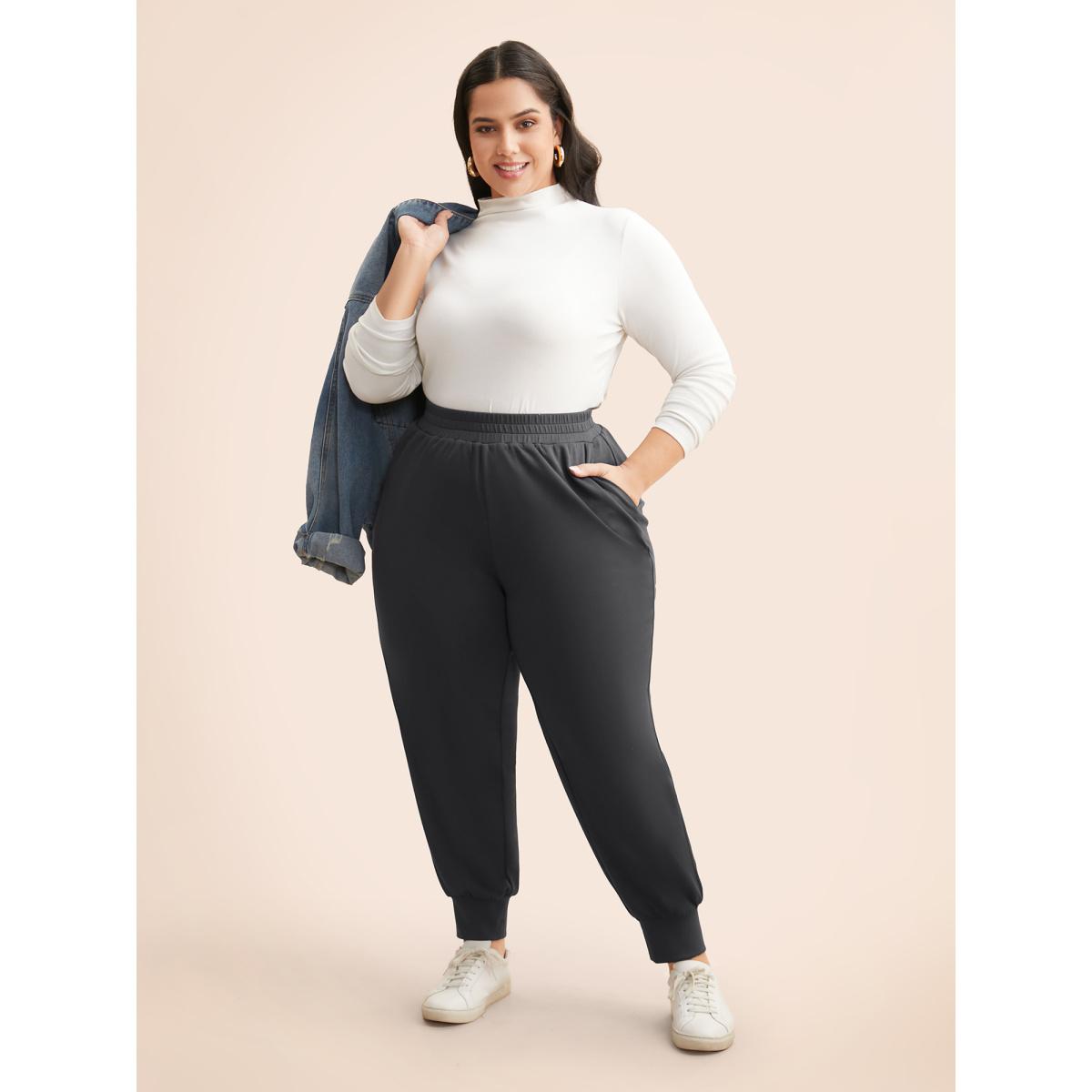 Plus Size Solid Elastic Waist Carrot Pants Women DimGray Casual Mid Rise Everyday Pants BloomChic 18-20/2X Product Image