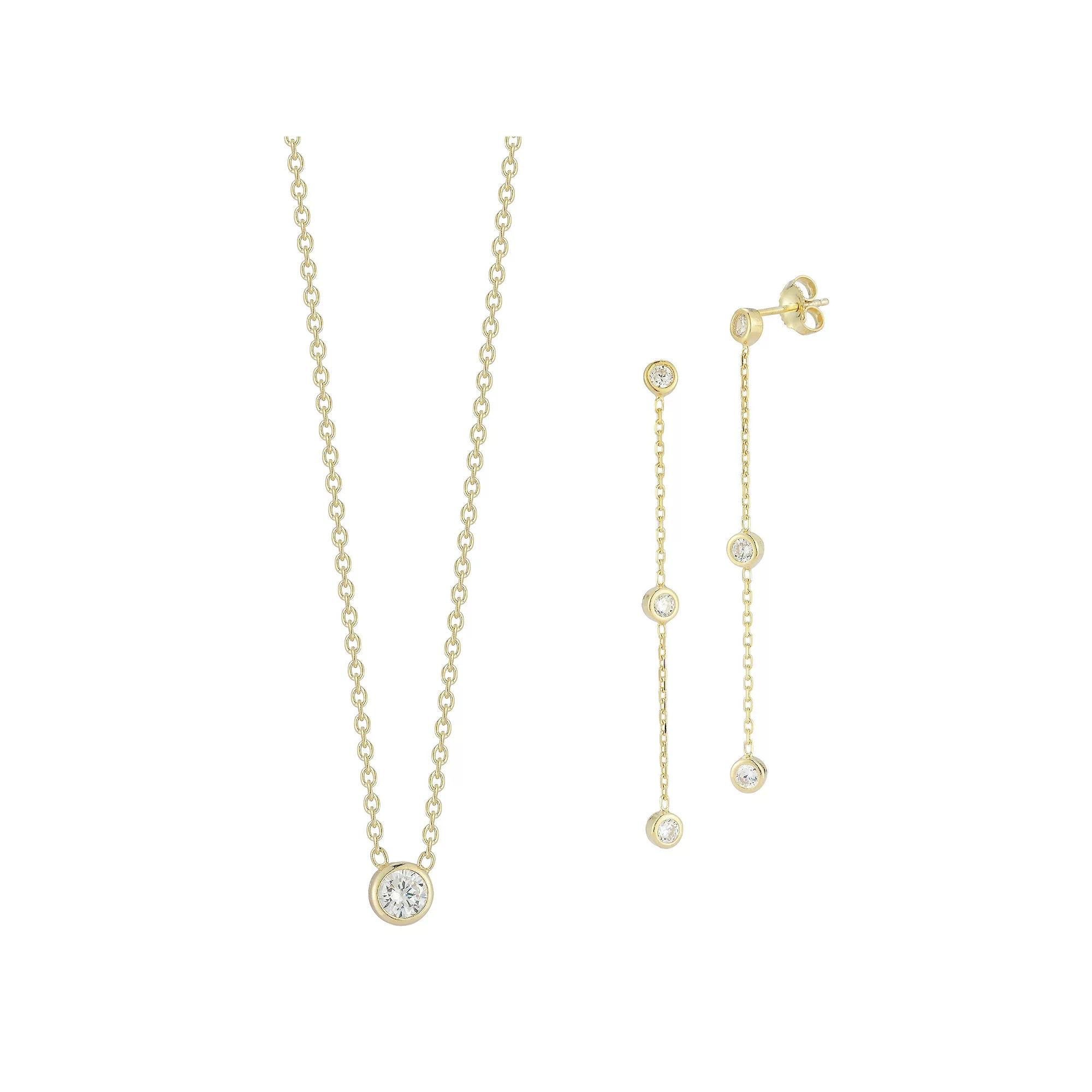 Sunkissed Sterling 14k Gold Over Silver Cubic Zirconia Necklace & Drop Earring Set, Women's, Size: 18", Silver Tone Product Image