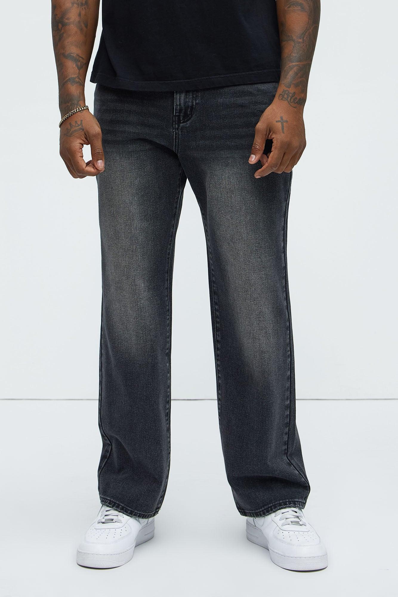 Drawstring Belt Straight Jeans - Black Wash Product Image