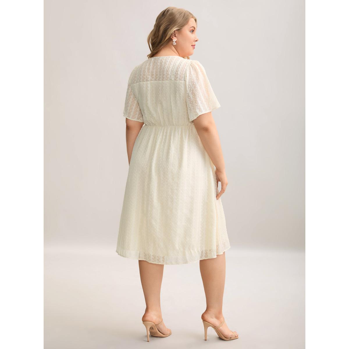 Plus Size Woven-Textured Feel Sheer Bodice Midi Dress Beige Women Elegant Texture Round Neck Short sleeve Curvy BloomChic 22-24/3X Product Image