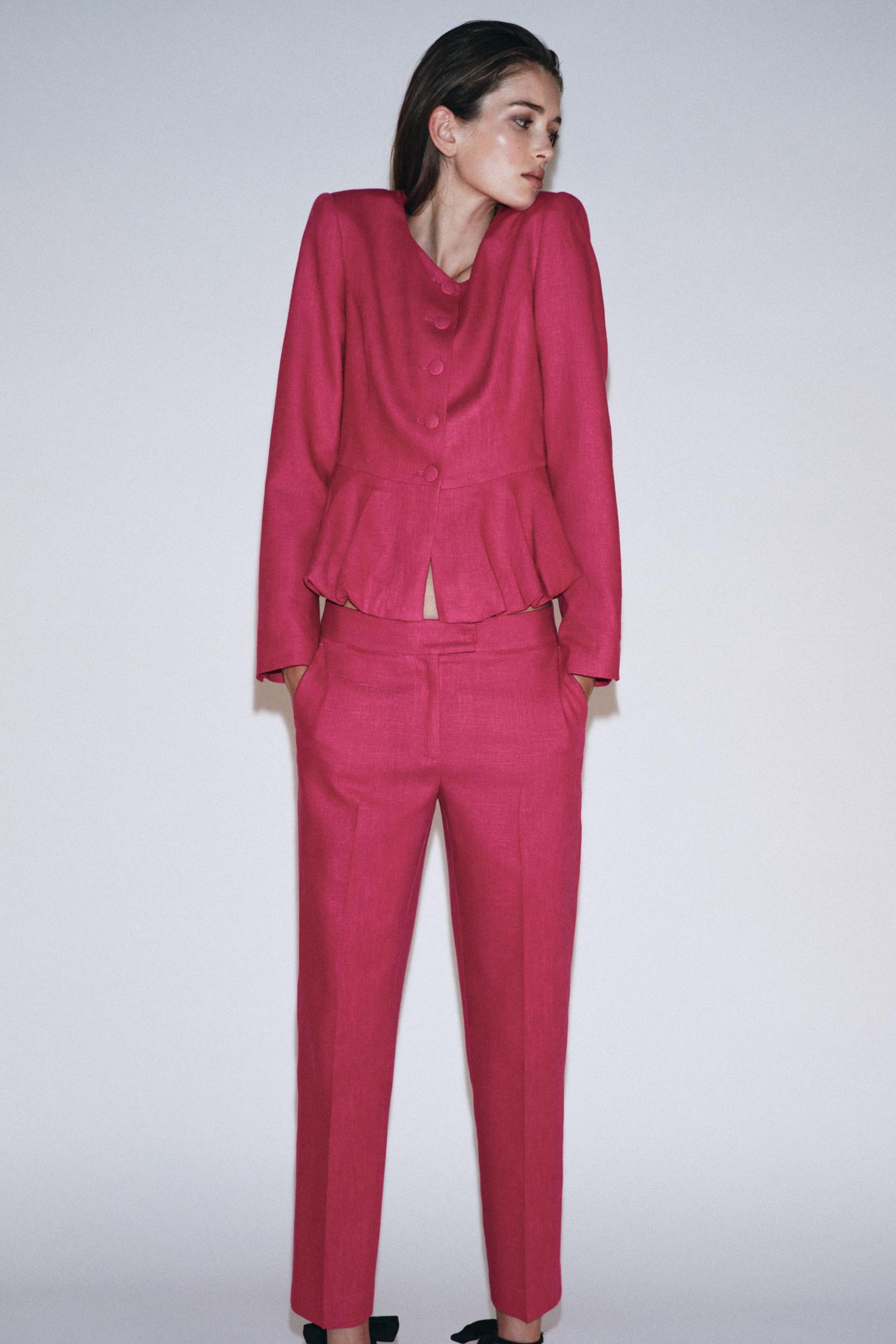 HIGH-WAISTED SLIM LINEN PANTS Product Image