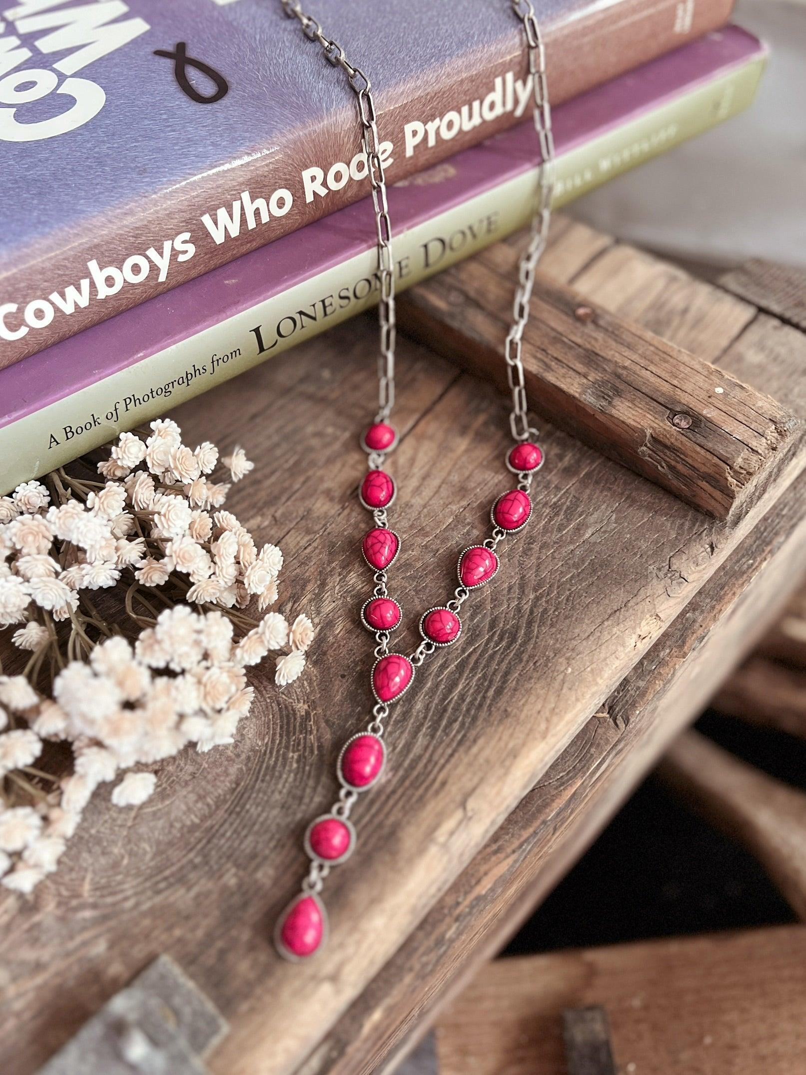 12 Stone and Chain Lariat Necklace - 4 Colors Product Image