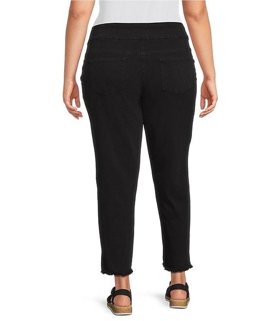 Multiples Plus Size Solid Garment Dyed Straight Leg Fringe Hem Pull-On Ankle Pants Product Image