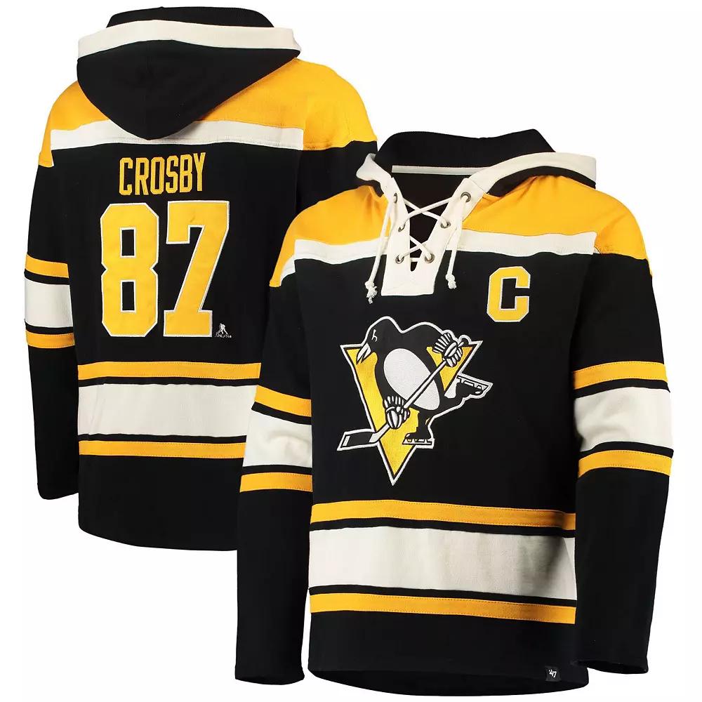 Men's '47 Sidney Crosby Black Pittsburgh Penguins Player Name & Number Lacer Pullover Hoodie,  Product Image