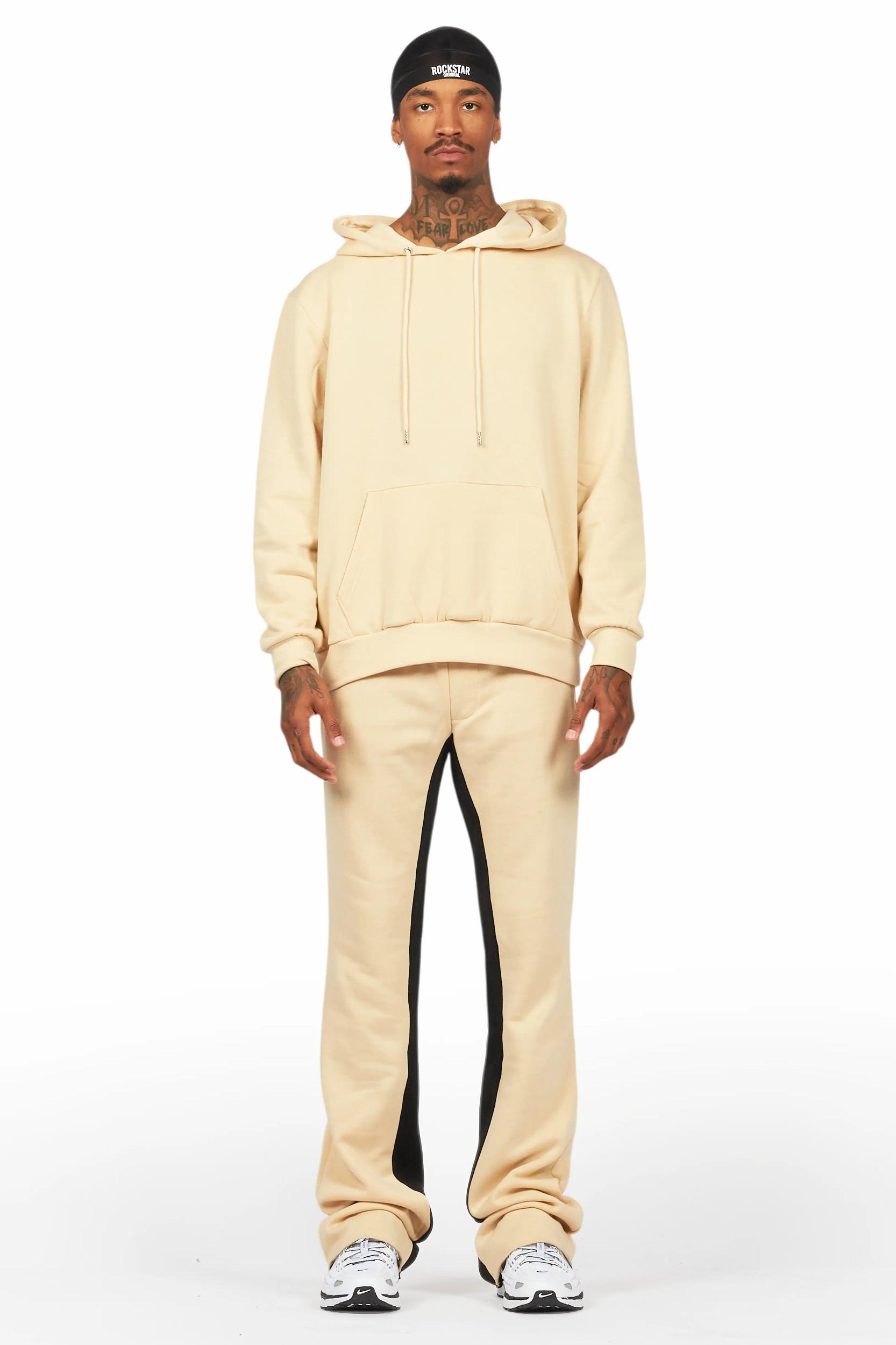 Basic Beige Hoodie/Baggy Track Pant Set Male Product Image