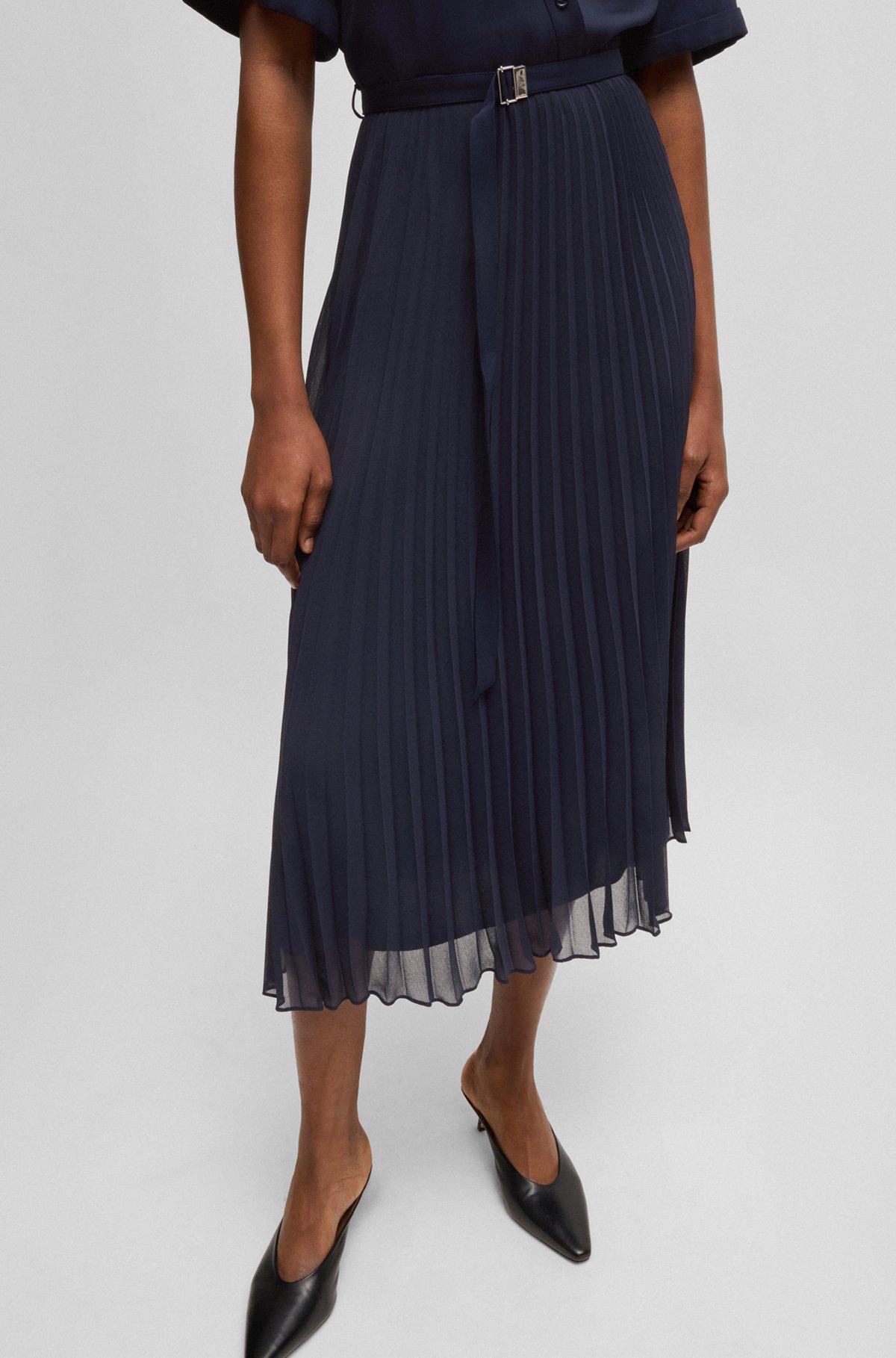 Belted dress with plissé skirt Product Image