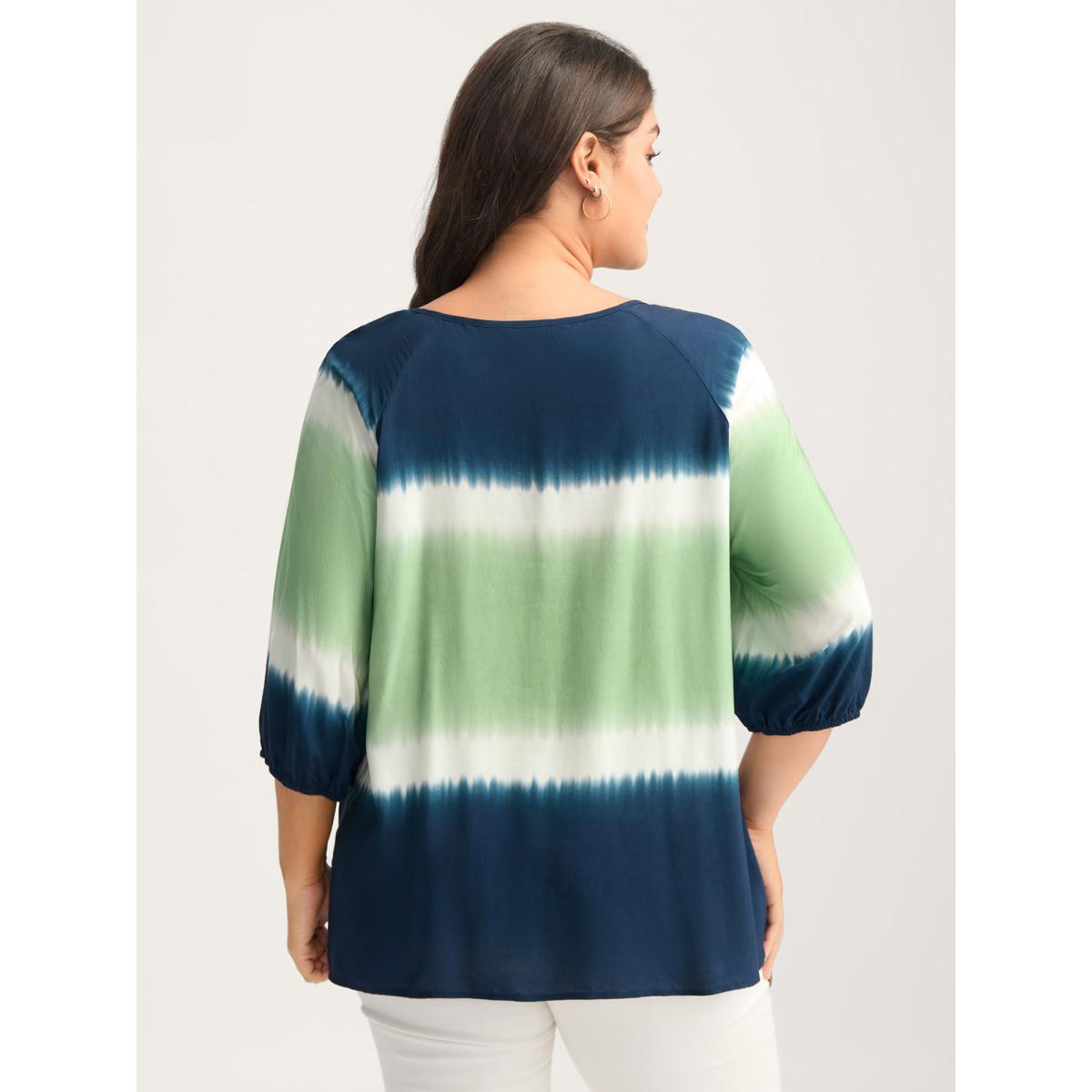 Plus Size Multicolor Ombre Gradient Neck Tie Blouse Women Elbow-length sleeve V-neck Everyday-Elegant Blouses BloomChic 28/5X Product Image