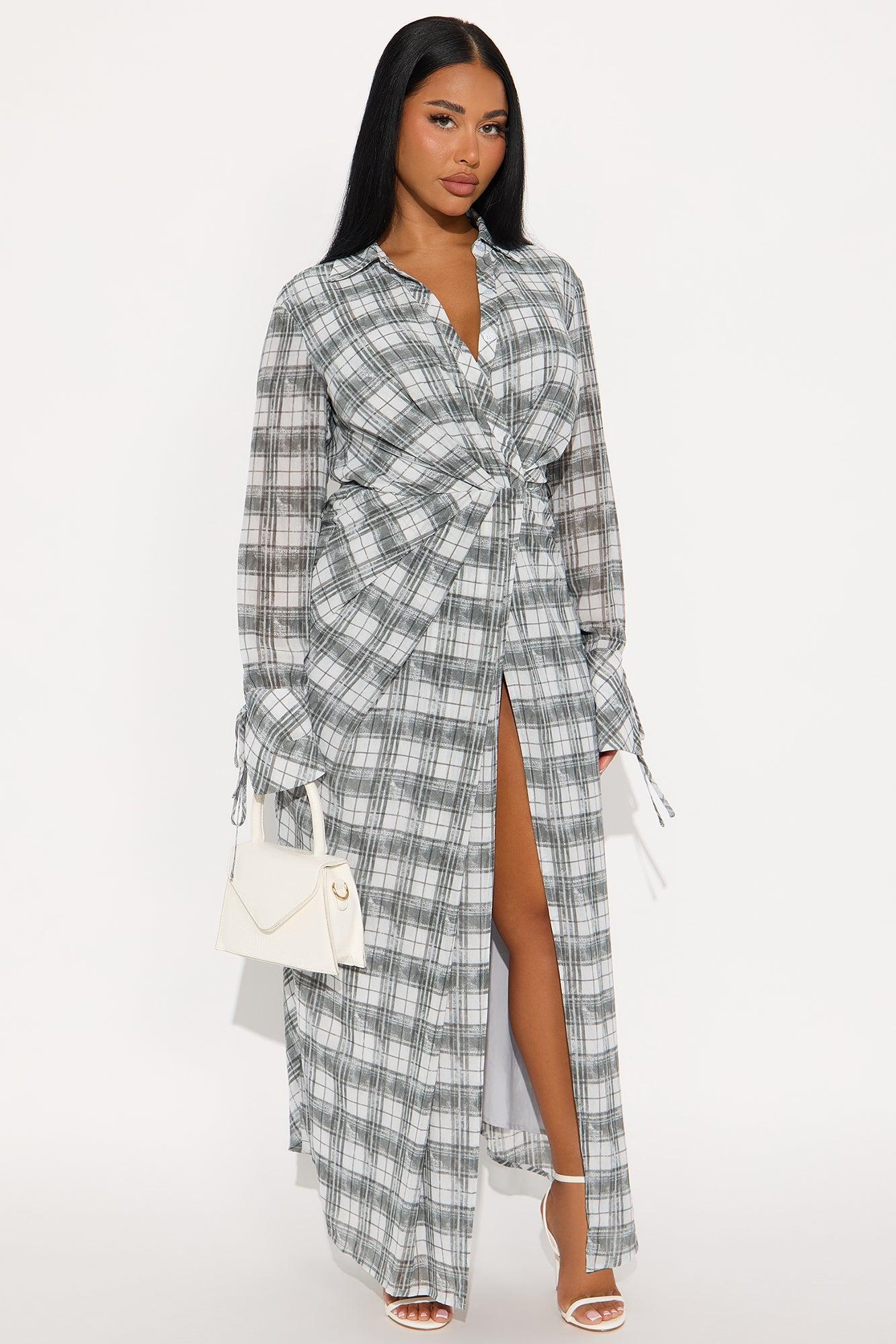 Marlee Chiffon Maxi Shirt Dress - Grey Female Product Image