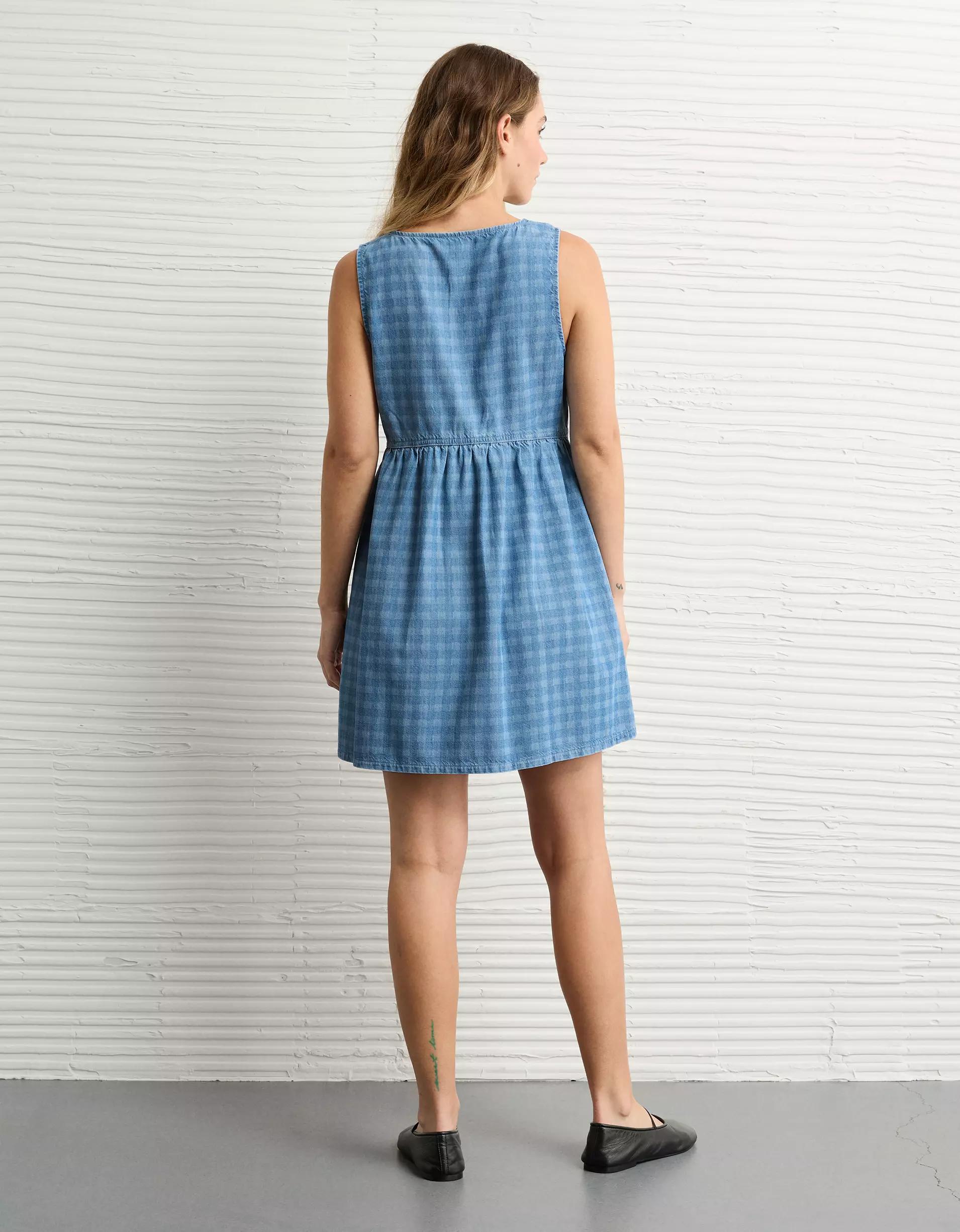 AE V-Neck Denim Striped Mini Shift Dress Product Image