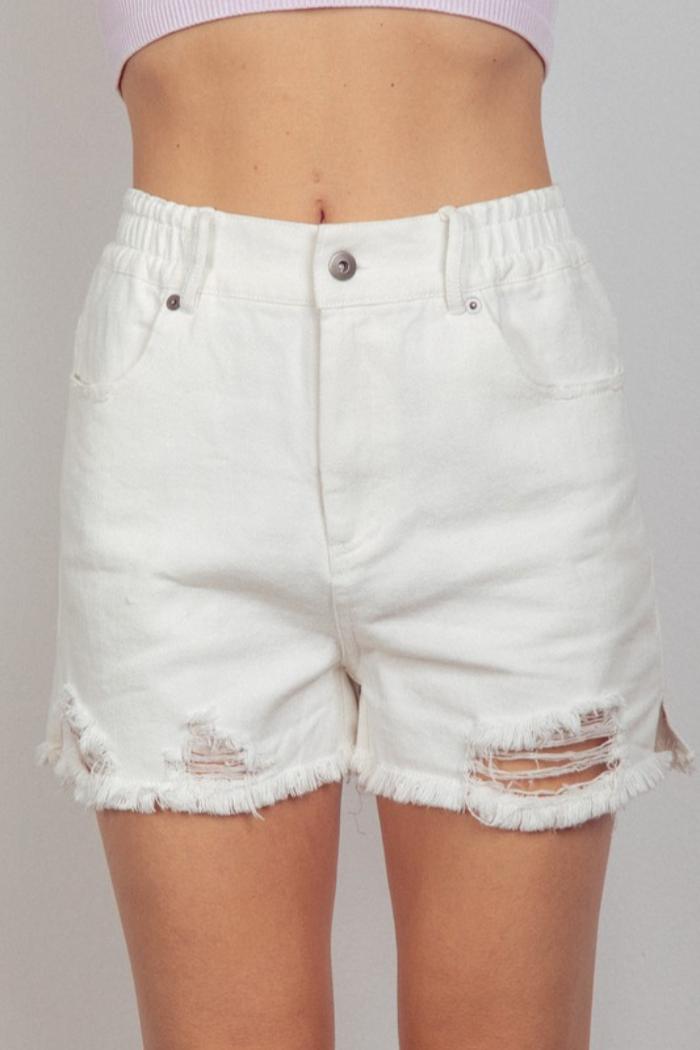Elastic Distressed Shorts Product Image
