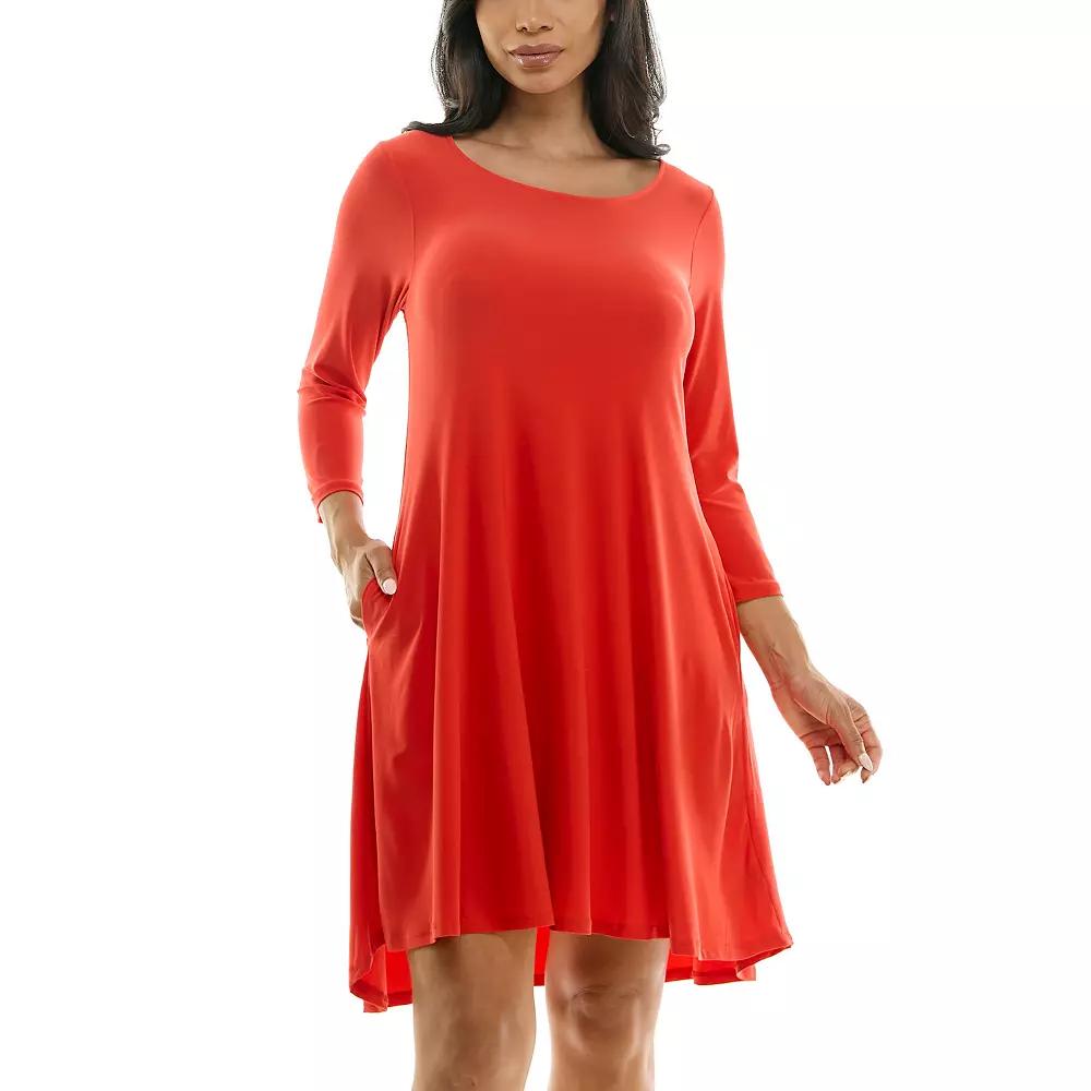 Women's Nina Leonard 3/4 Sleeve High-Low Trapeze Dress, Size: Small, Candy Apple Product Image